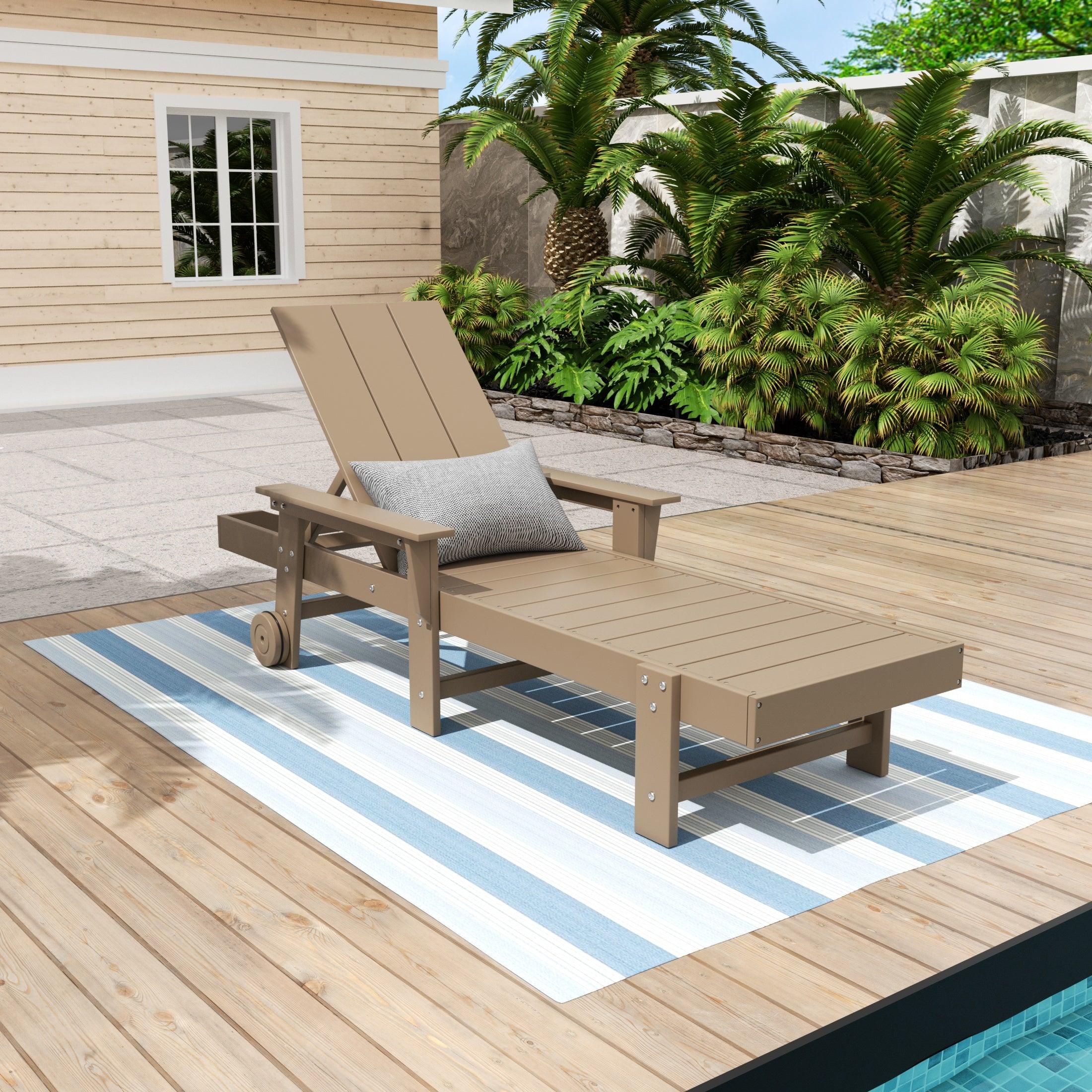 Palms Adjustable Modern Plastic Adirondack Outdoor Chaise Lounge with Wheels - Costaelm