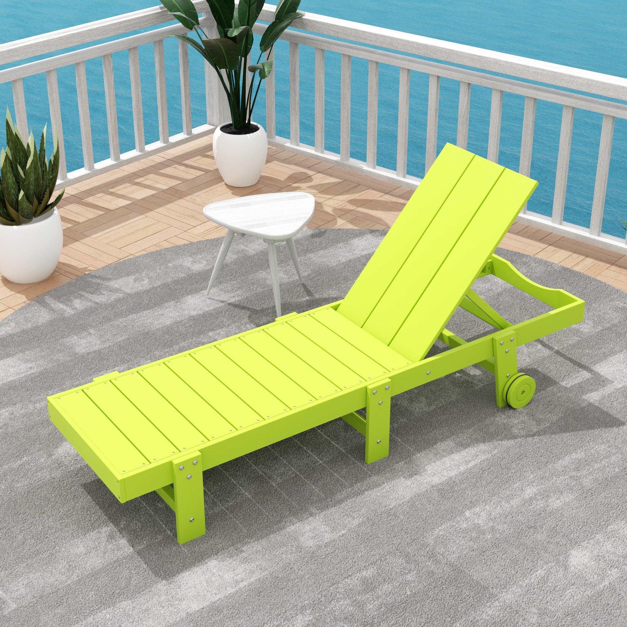 Palms Outdoor Modern Poly Adirondack Chaise Lounge with Wheels