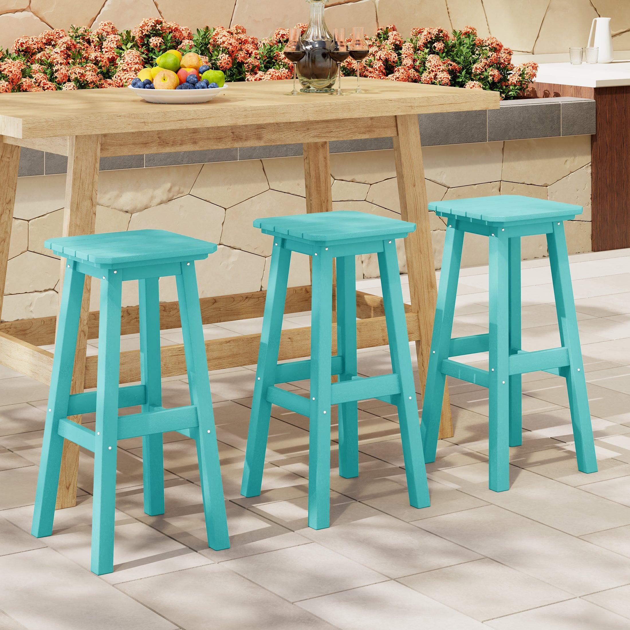 Paradise 29" HDPE Square Outdoor Patio Bar Stools (Set of 3) - Costaelm