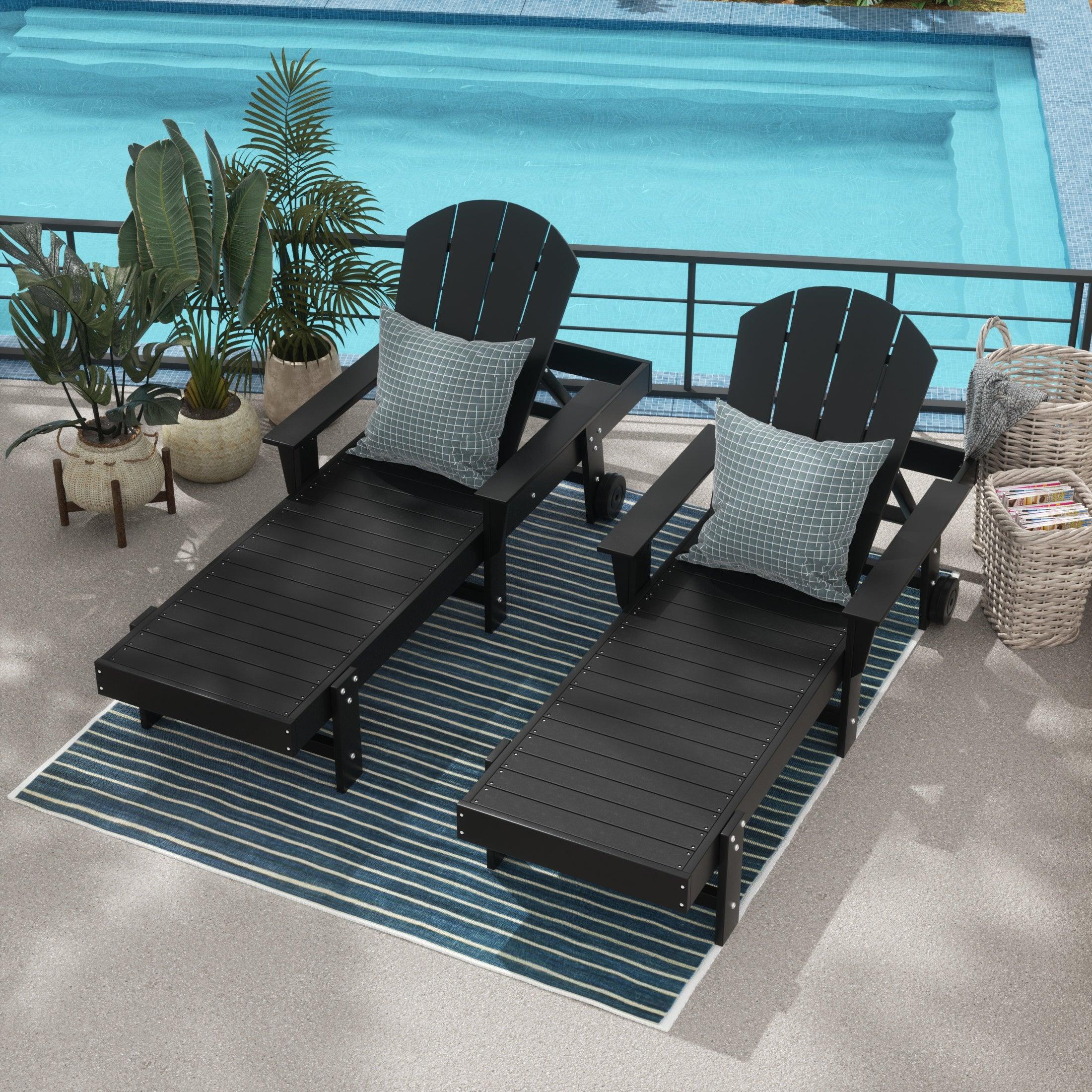 Paradise Outdoor Wheeled Classic Poly Adirondack Chaise Lounge with Arms (Set of 2) - Costaelm