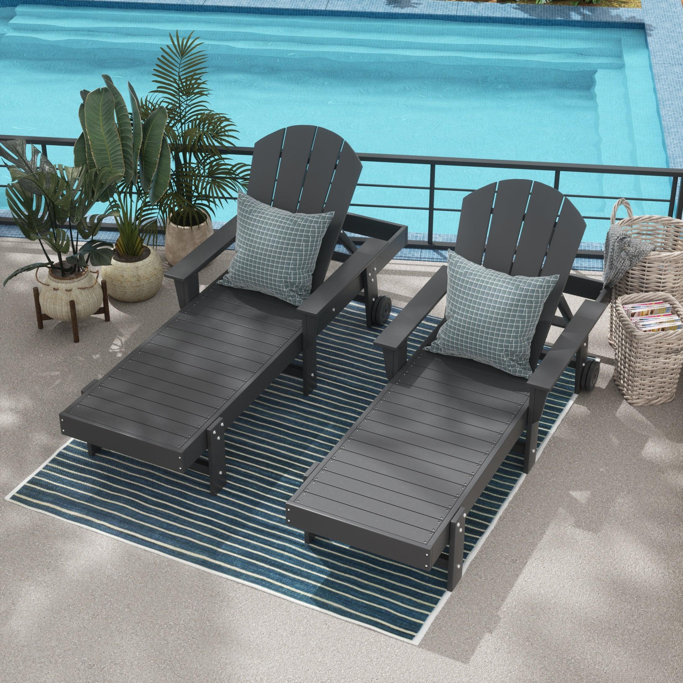 Paradise Outdoor Wheeled Classic Poly Adirondack Chaise Lounge with Arms (Set of 2) - Costaelm