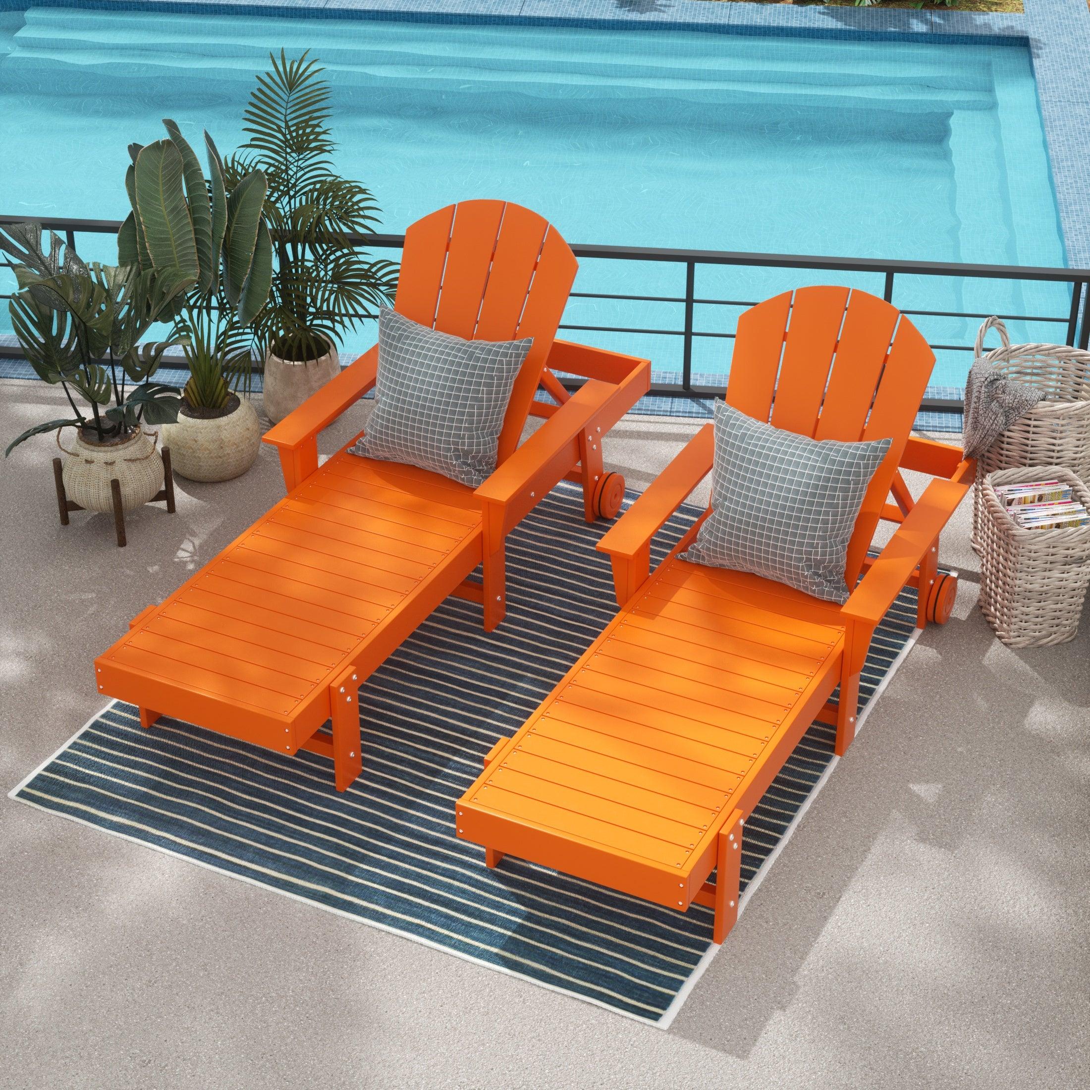 Paradise Outdoor Wheeled Classic Poly Adirondack Chaise Lounge with Arms (Set of 2) - Costaelm