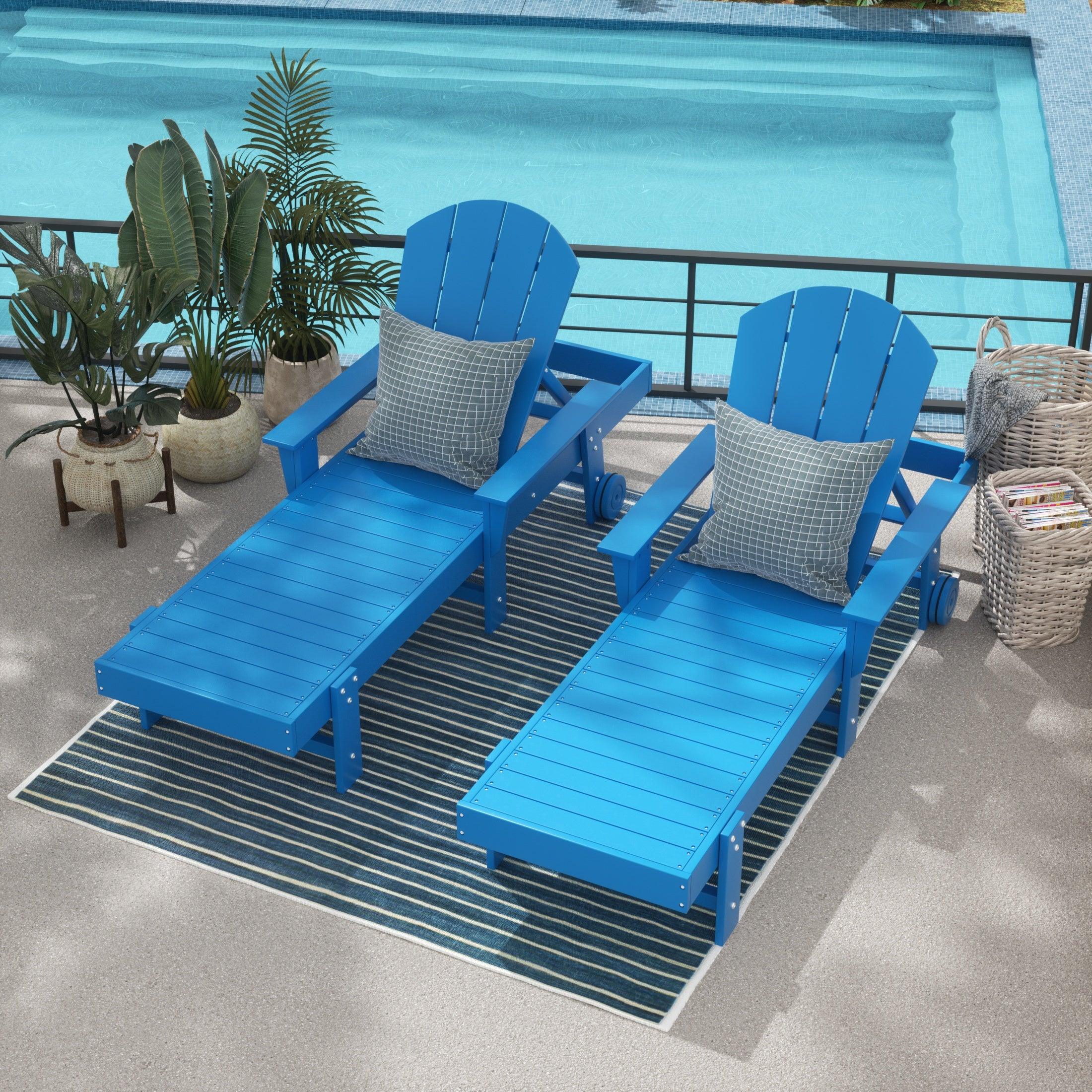 Paradise Outdoor Wheeled Classic Poly Adirondack Chaise Lounge with Arms (Set of 2) - Costaelm