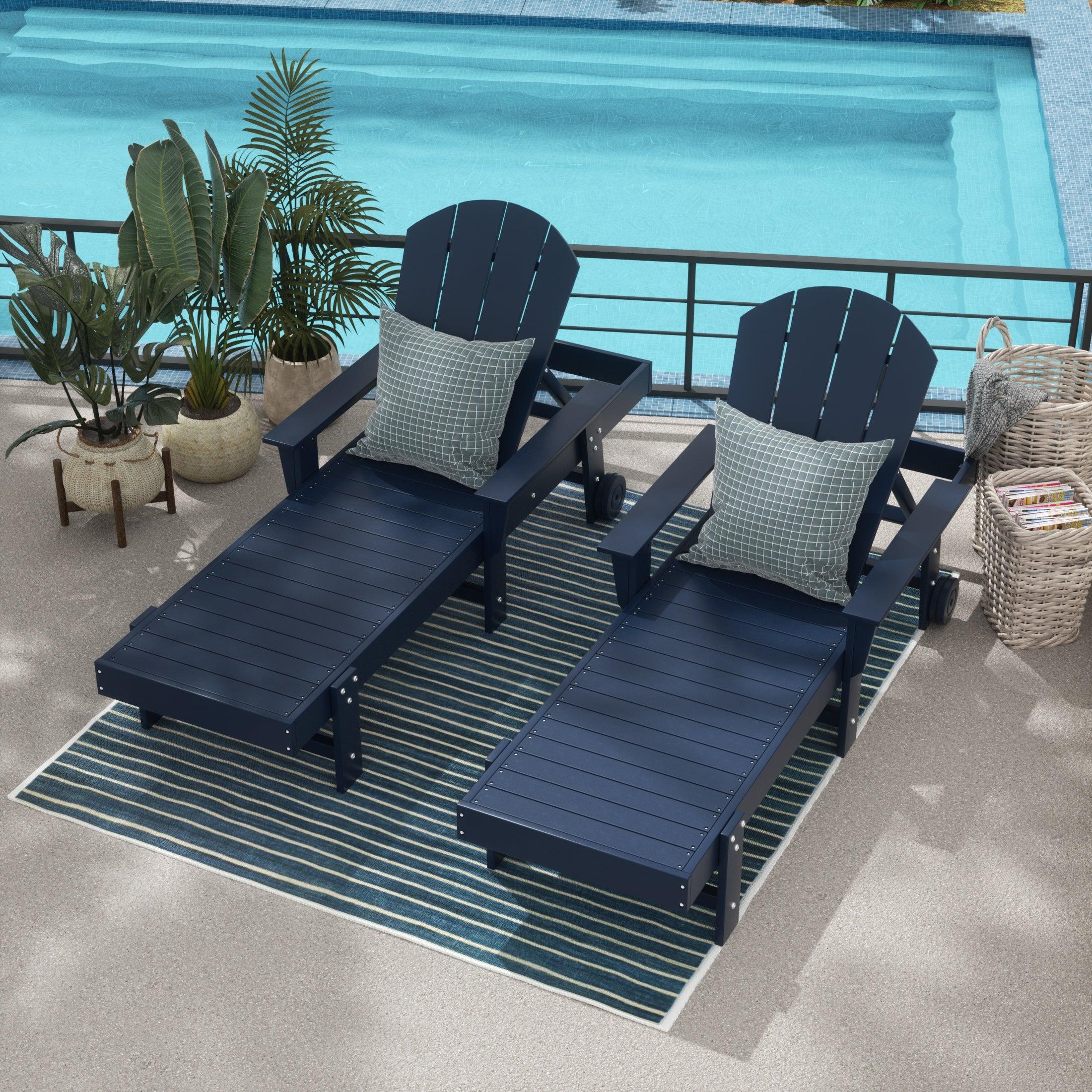 Paradise Outdoor Wheeled Classic Poly Adirondack Chaise Lounge with Arms (Set of 2) - Costaelm