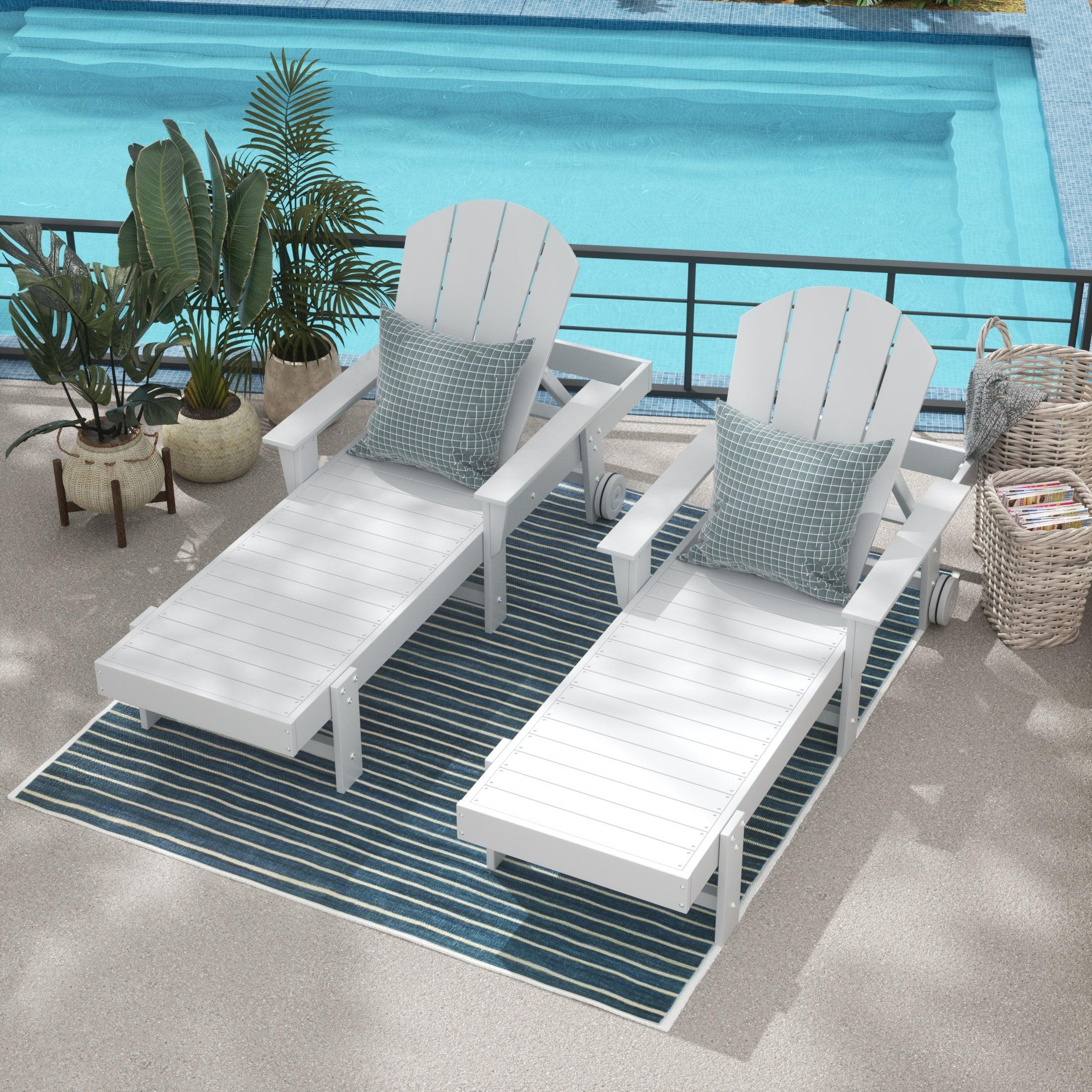 Paradise Outdoor Wheeled Classic Poly Adirondack Chaise Lounge with Arms (Set of 2) - Costaelm