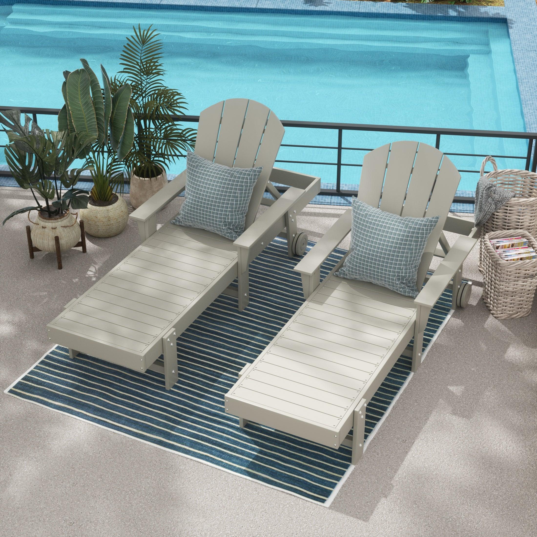 Paradise Outdoor Wheeled Classic Poly Adirondack Chaise Lounge with Arms (Set of 2) - Costaelm