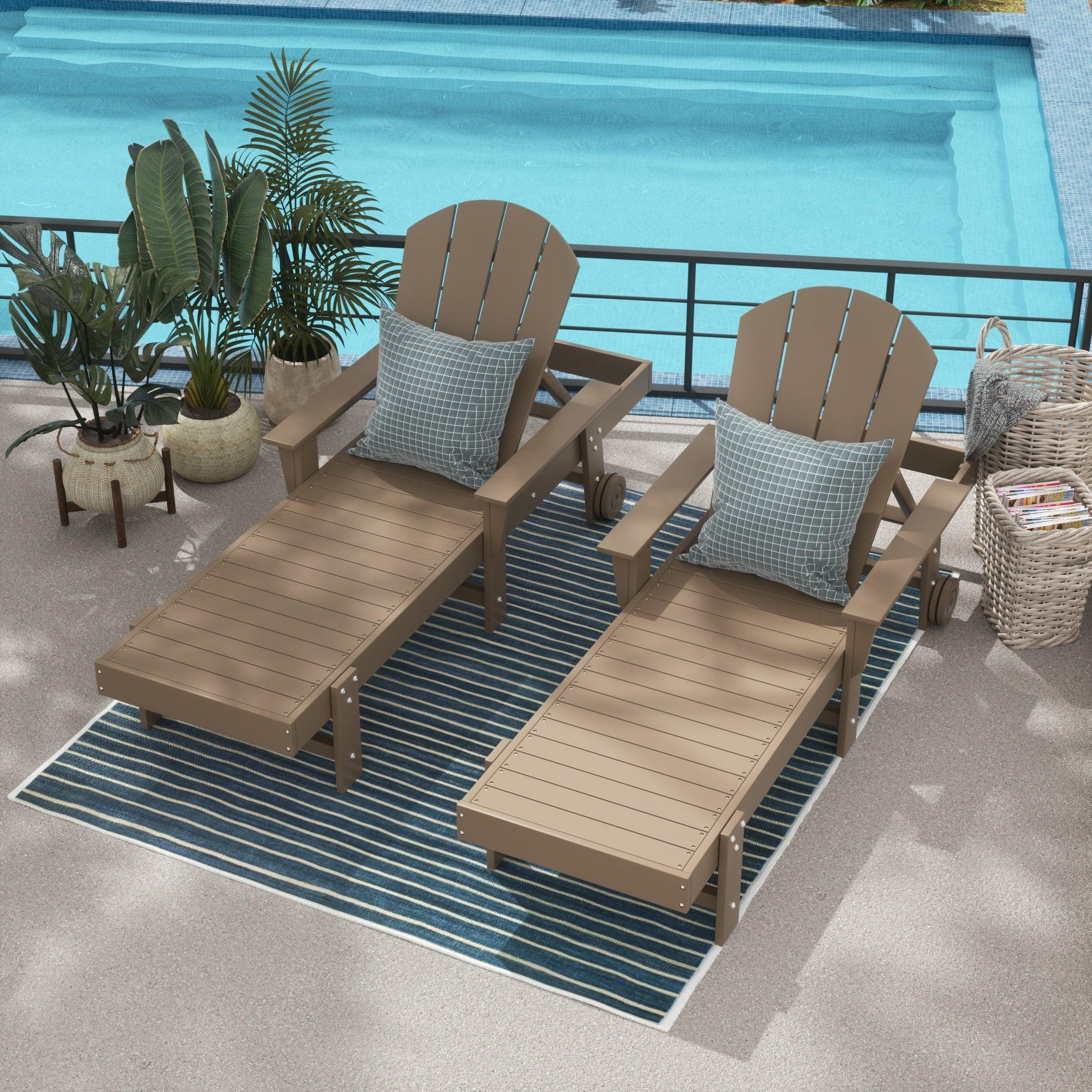 Paradise Outdoor Wheeled Classic Poly Adirondack Chaise Lounge with Arms (Set of 2) - Costaelm
