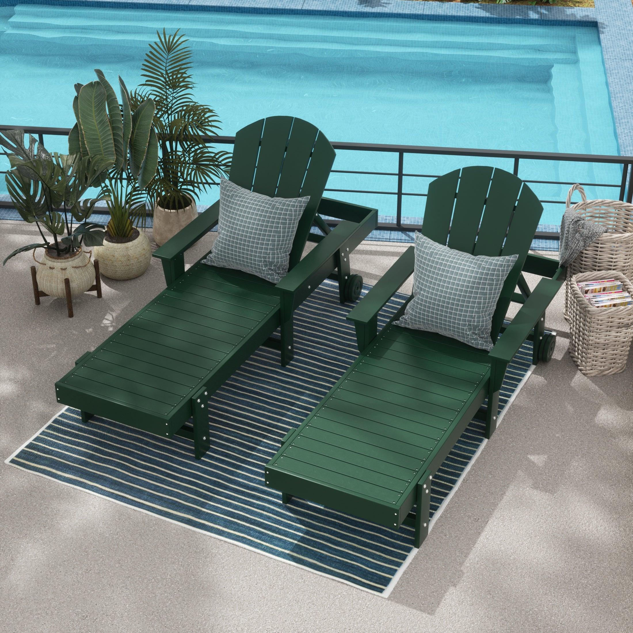 Paradise Outdoor Wheeled Classic Poly Adirondack Chaise Lounge with Arms (Set of 2) - Costaelm