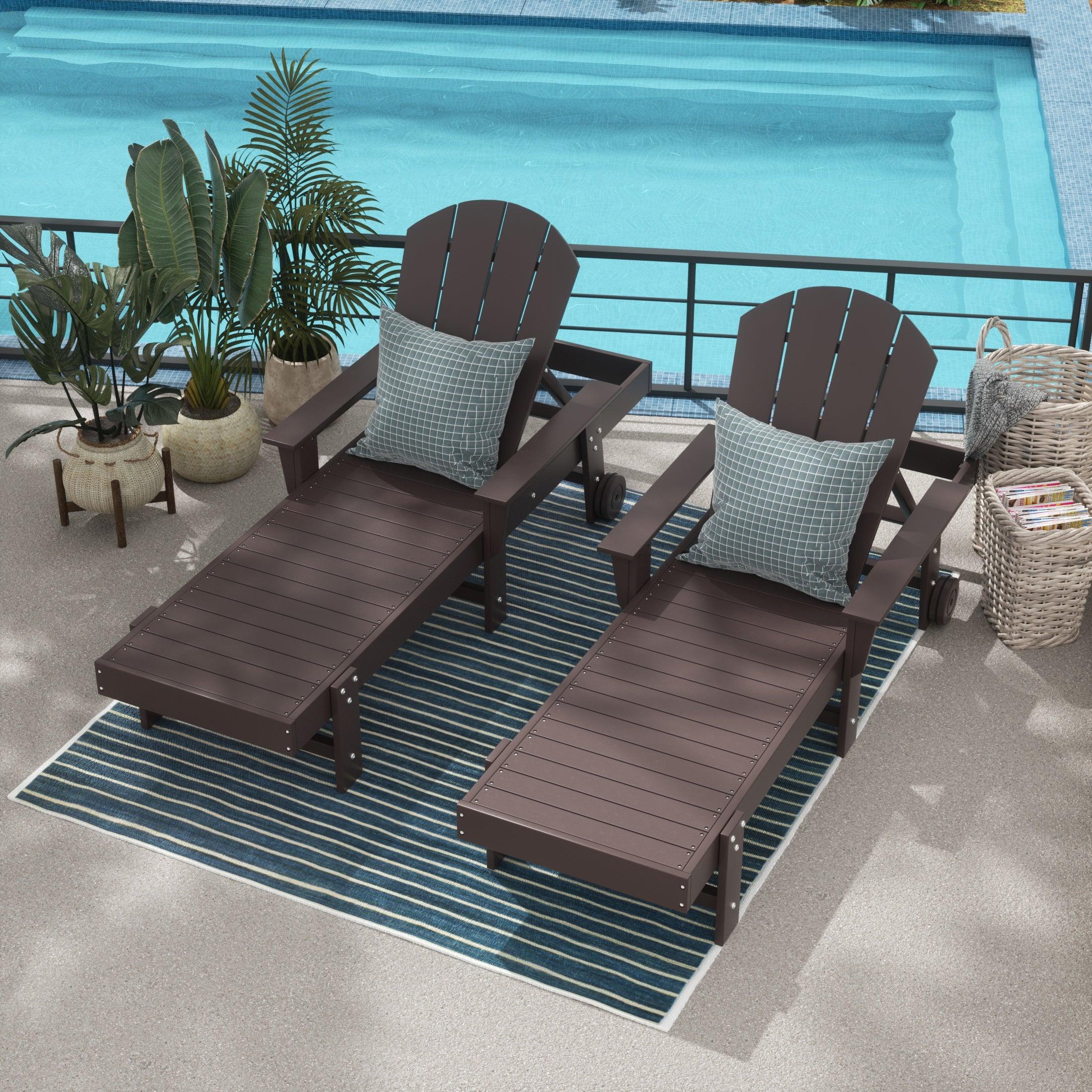 Paradise Outdoor Wheeled Classic Poly Adirondack Chaise Lounge with Arms (Set of 2) - Costaelm