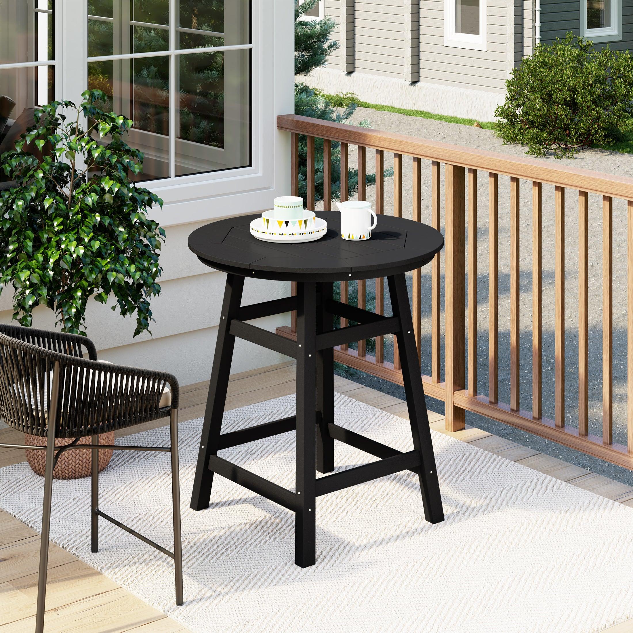 Paradise Round Outdoor Patio Counter High Bistro Bar Table With Umbrella Hole - Costaelm