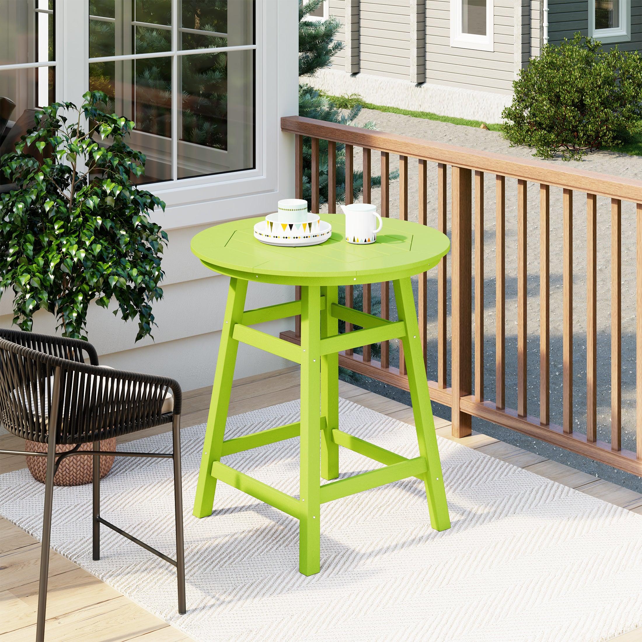 Paradise Round Outdoor Patio Counter High Bistro Bar Table With Umbrella Hole - Costaelm