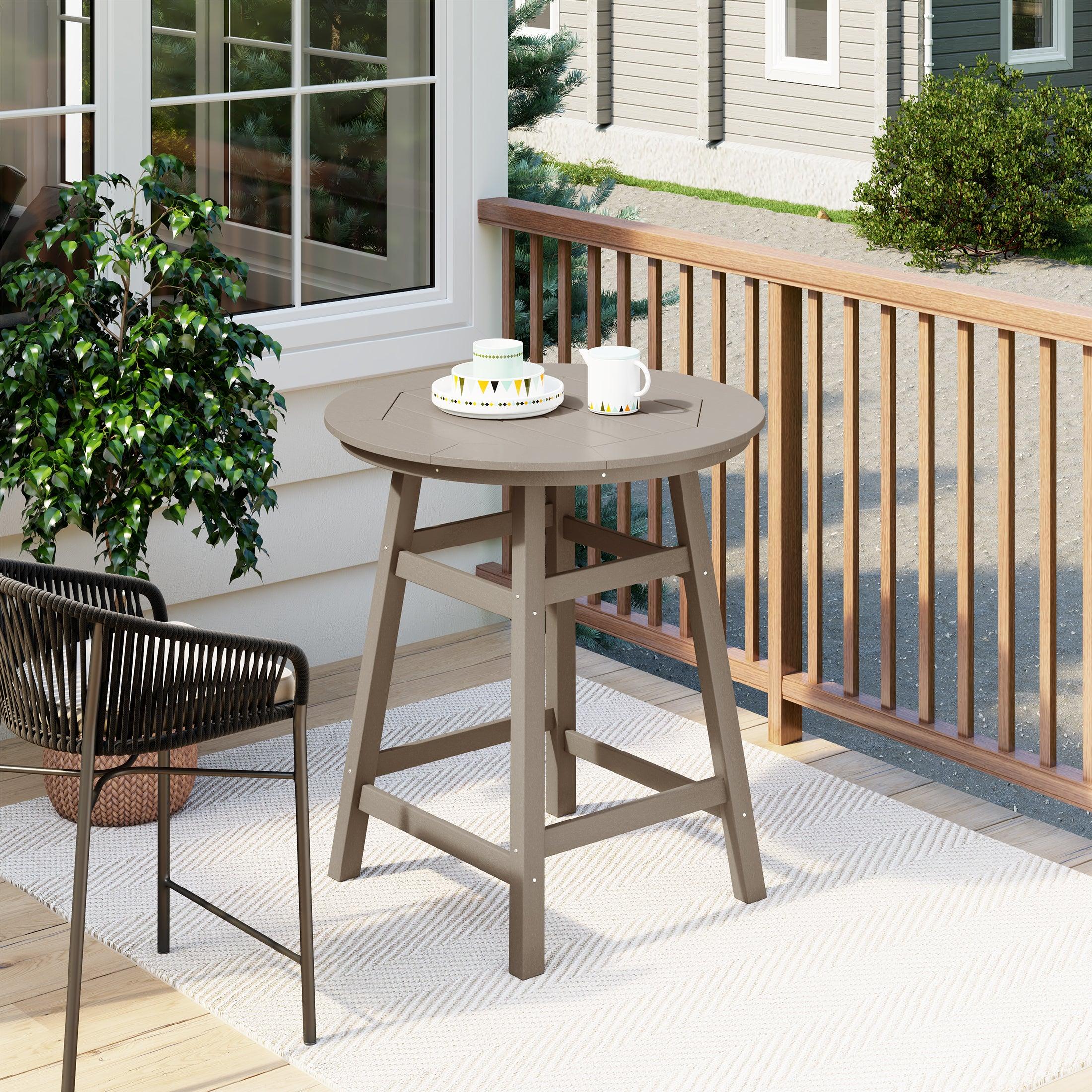 Paradise Round Outdoor Patio Counter High Bistro Bar Table With Umbrella Hole - Costaelm