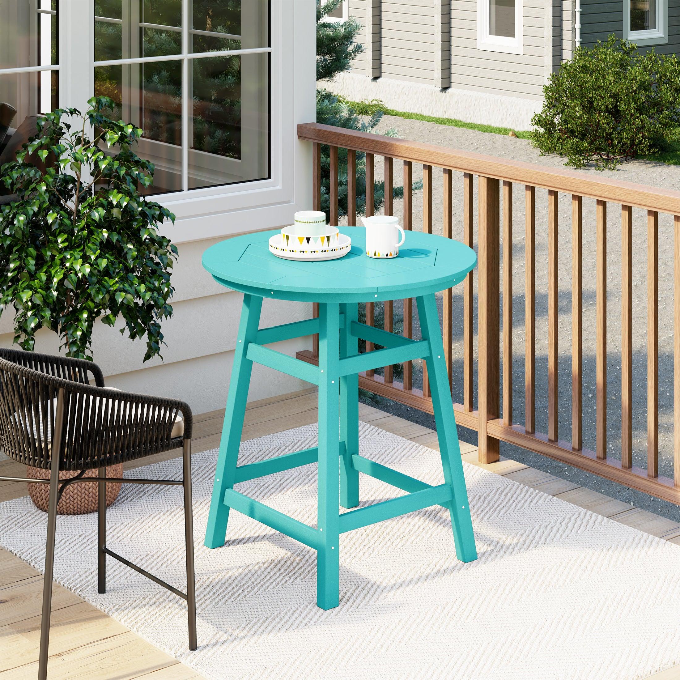 Paradise Round Outdoor Patio Counter High Bistro Bar Table With Umbrella Hole - Costaelm