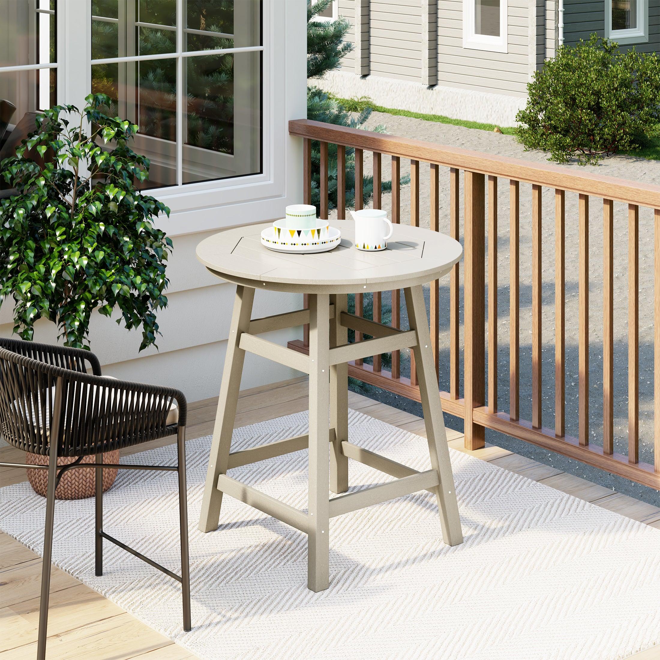 Paradise Round Outdoor Patio Counter High Bistro Bar Table With Umbrella Hole - Costaelm