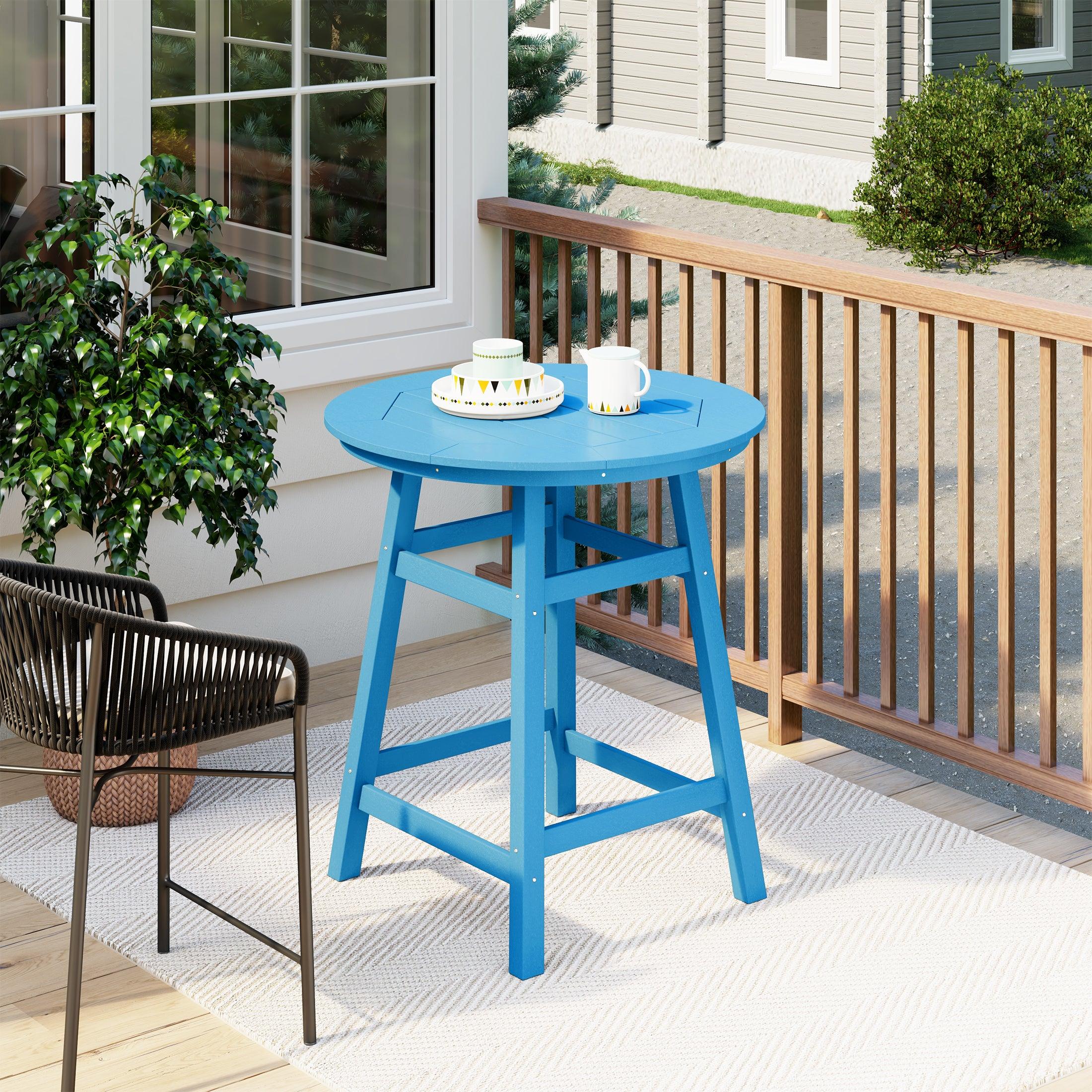 Paradise Round Outdoor Patio Counter High Bistro Bar Table With Umbrella Hole - Costaelm