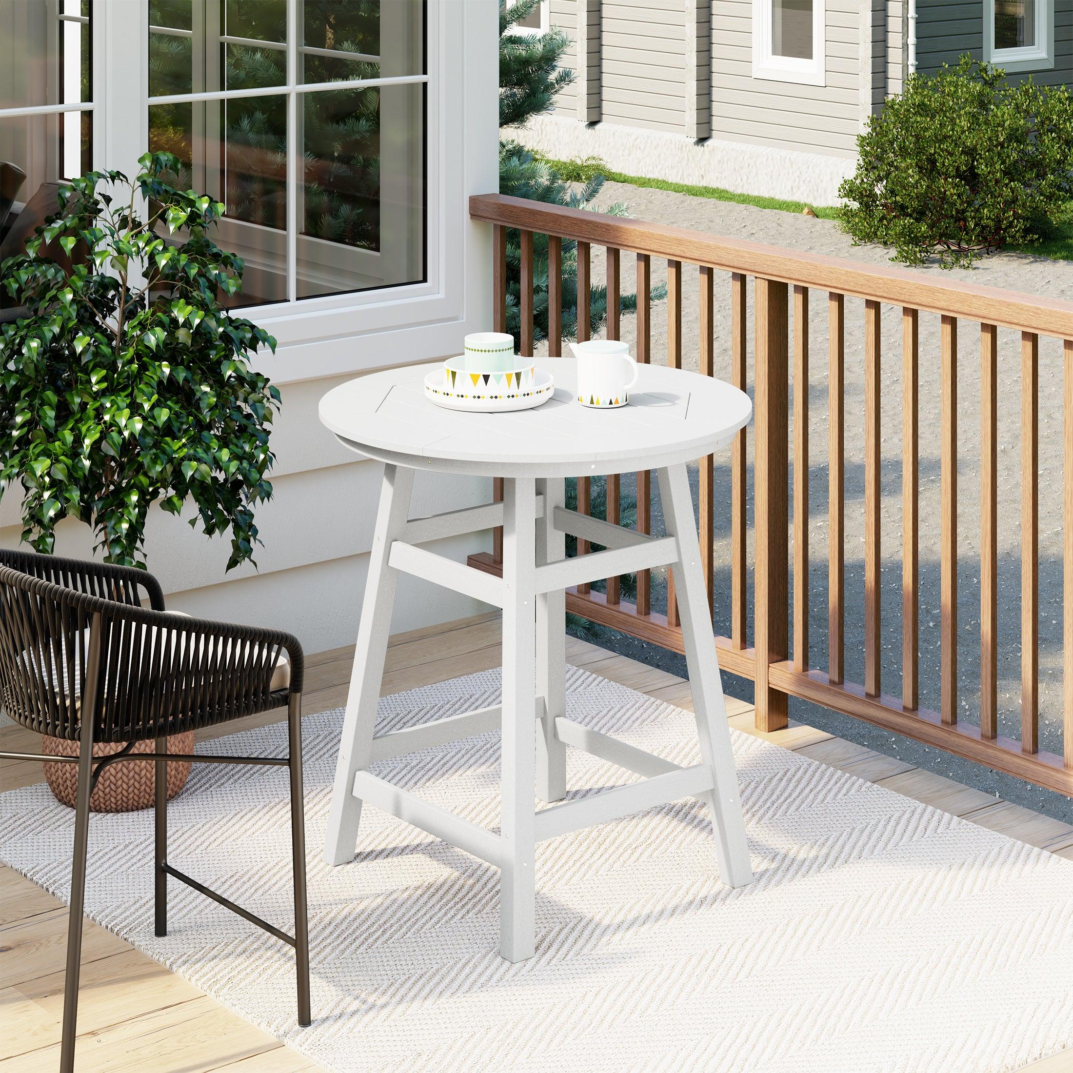 Paradise Round Outdoor Patio Counter High Bistro Bar Table With Umbrella Hole - Costaelm