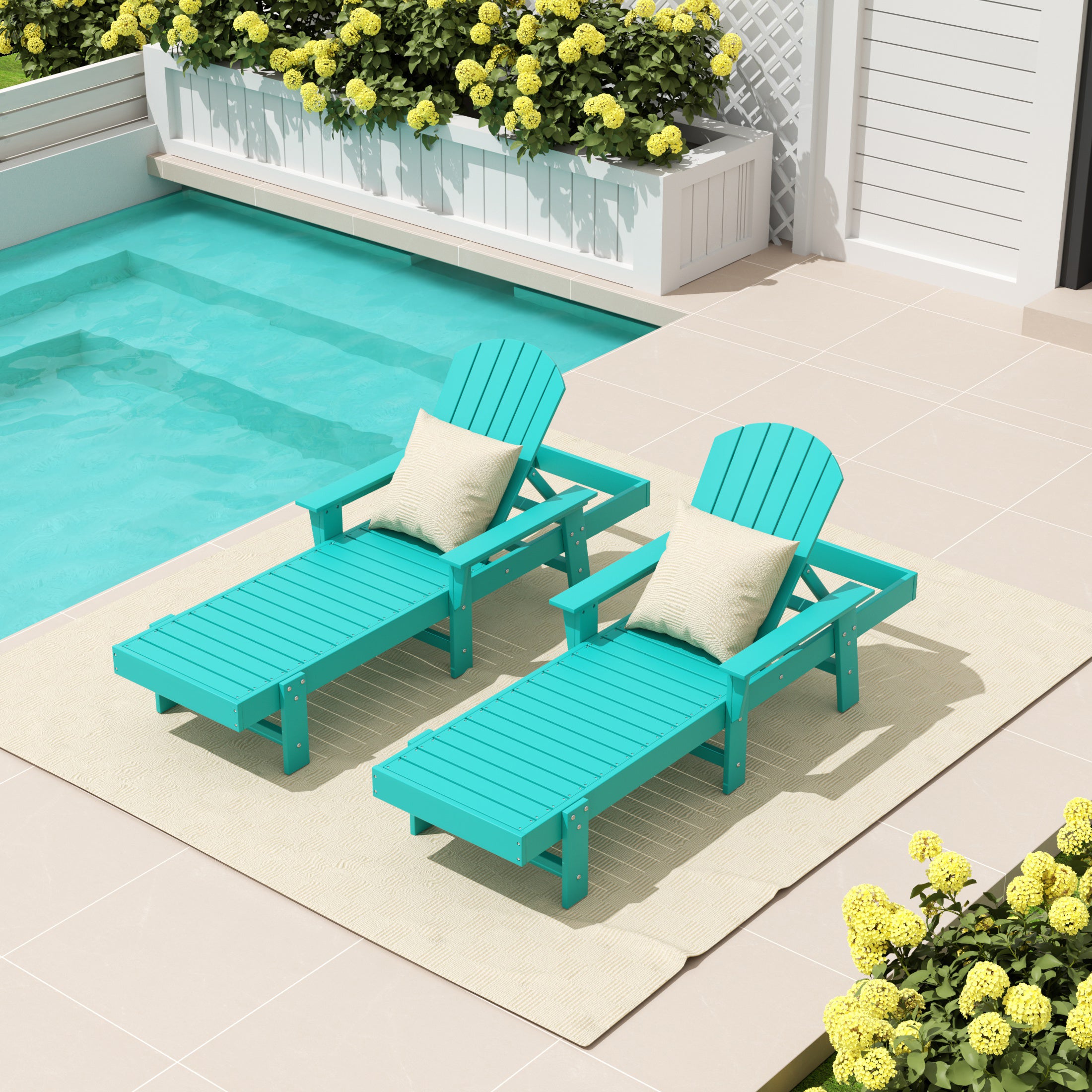 Portside 2 Piece Adirondack Poly Reclining Chaise Lounge With Arms