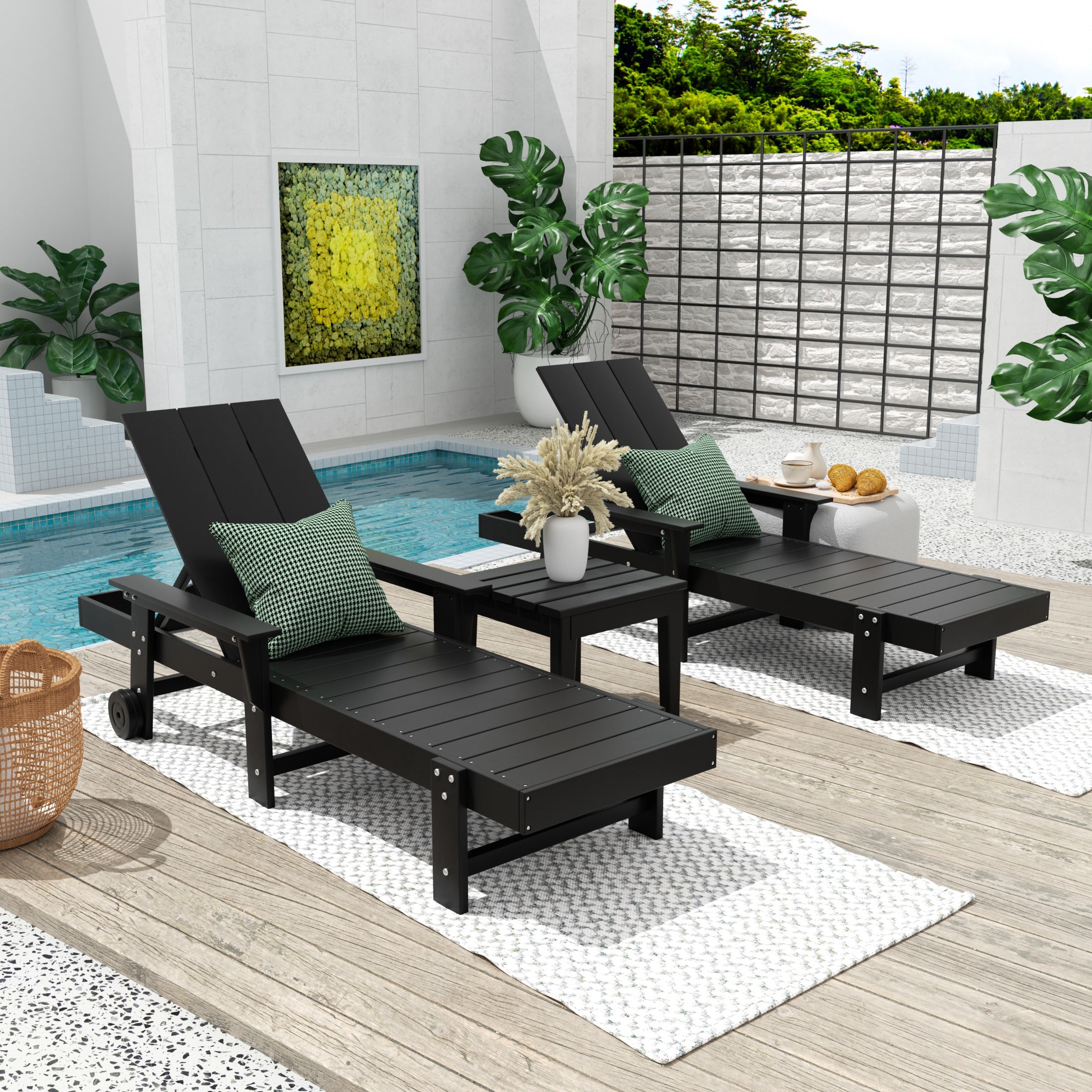 Palms Modern Poly Reclining Chaise Lounge Set with Side Table