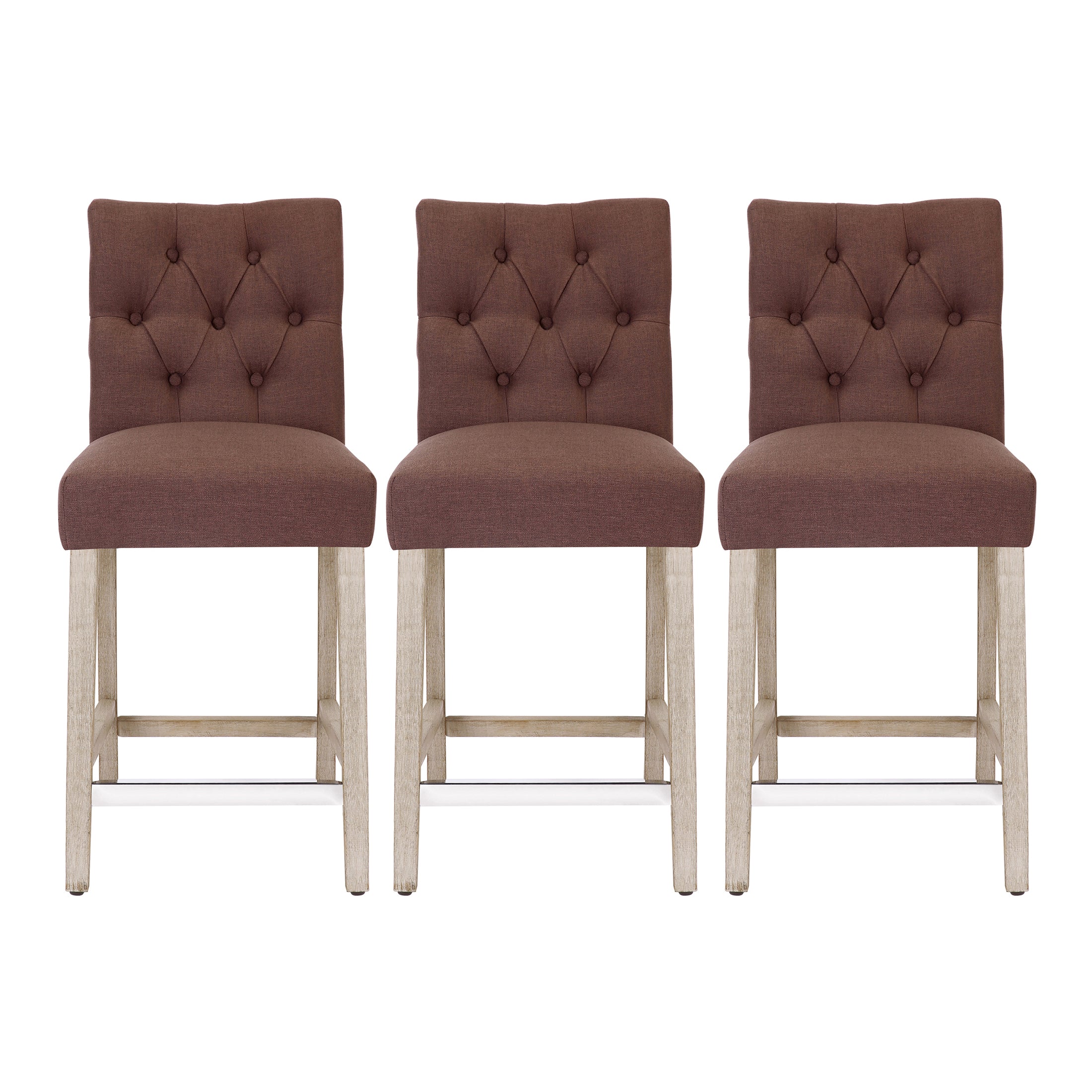 Bellmount 24" Upholstered Wood Counter Stool with Tufted Back (Set of 3)