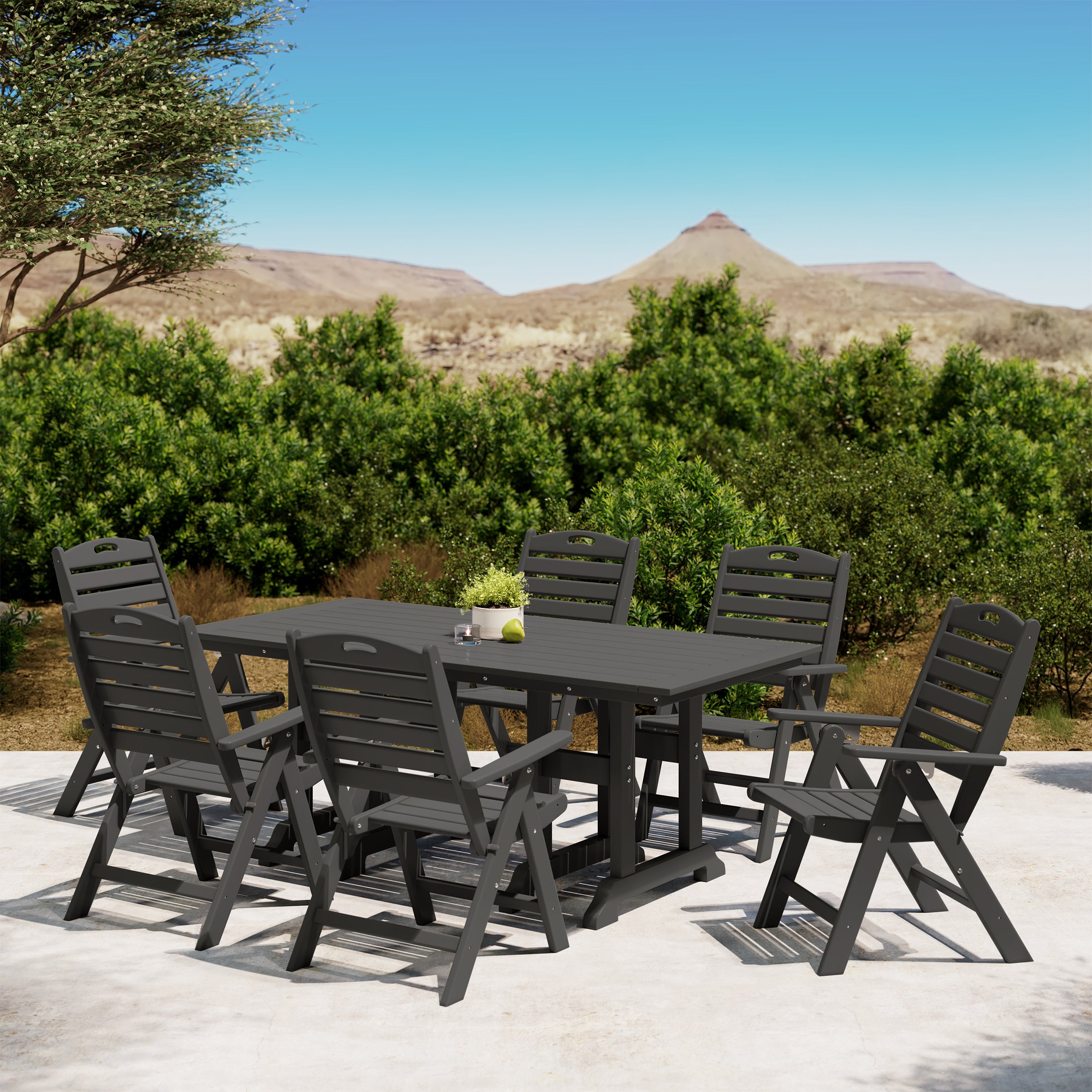 Paradise 7-Piece HDPE Rectangular Patio Dining Table Set with Foldable Chairs