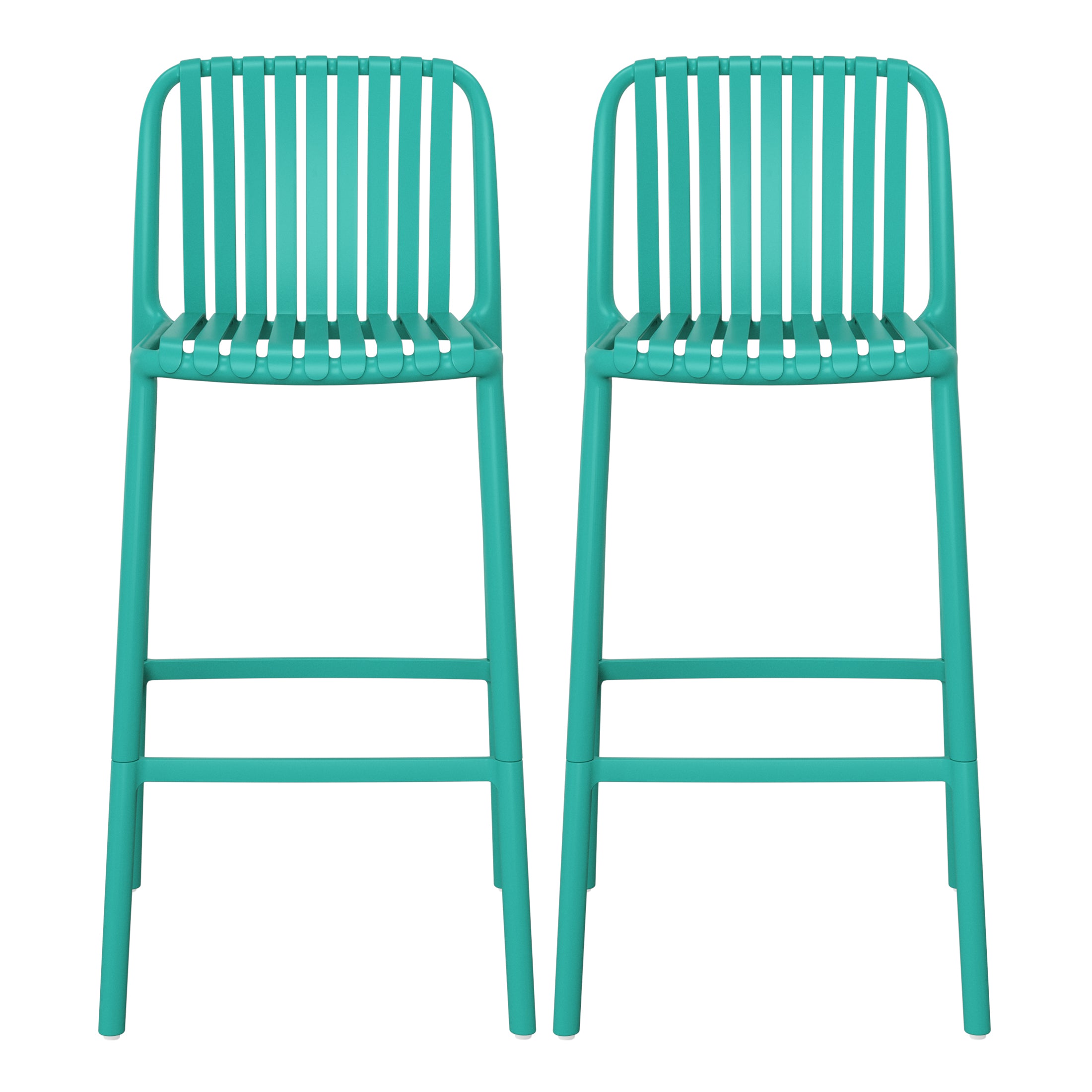 Sunshine 29.5" Outdoor Modern Polypropylene Plastic Patio Bar Height Stools (Set of 2)