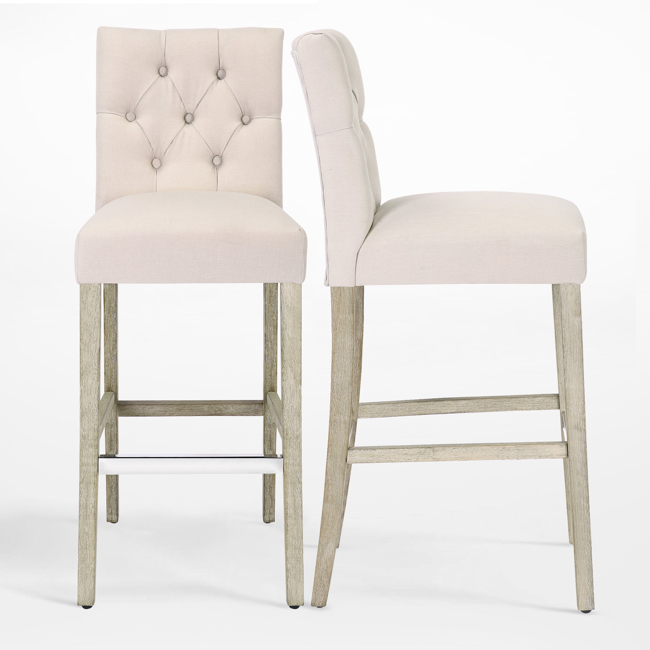 Bellmount 29" Linen Fabric Tufted Counter Stool (Set of 2),Antique Gray