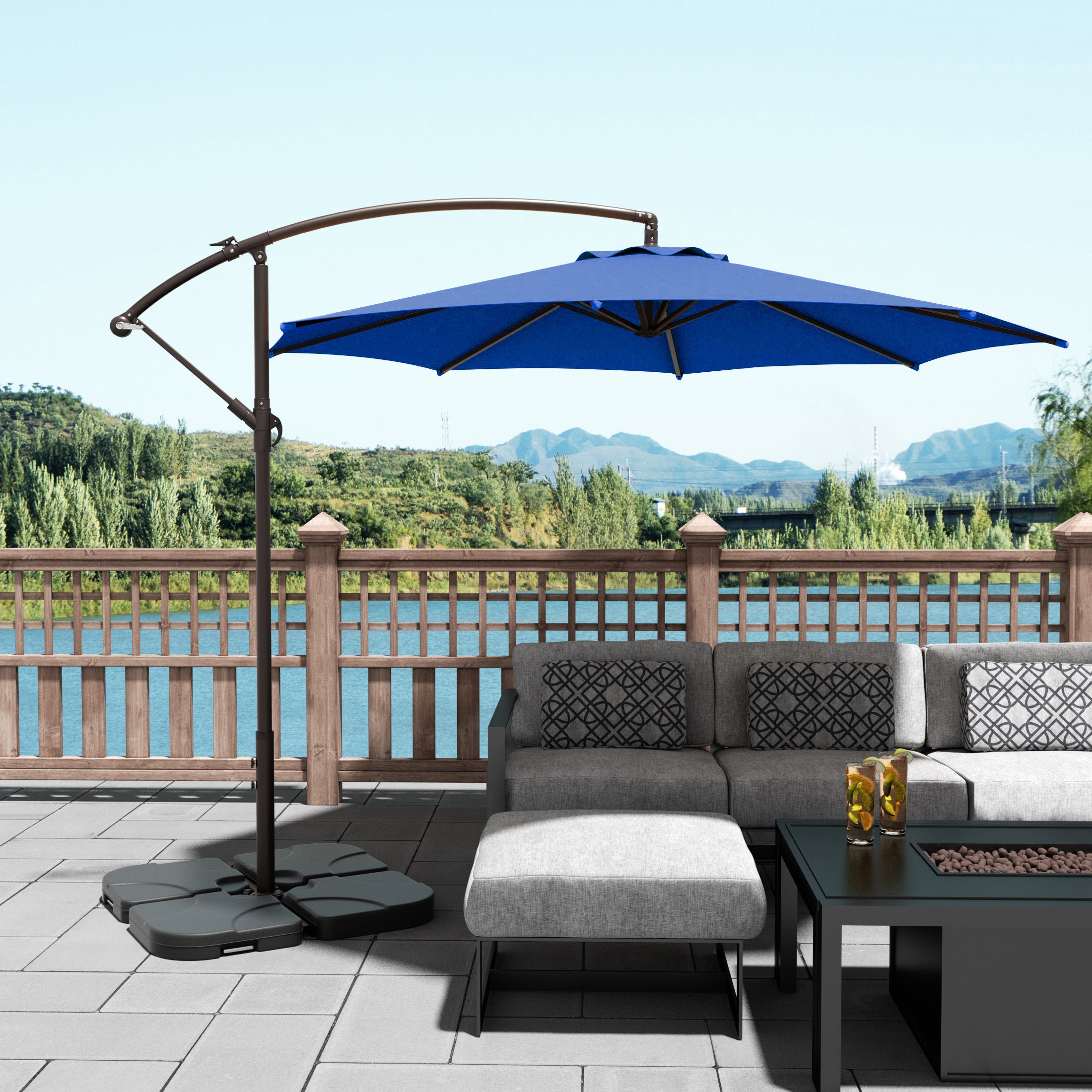 Elm 10 ft. Outdoor / Patio Cantilever Hanging Umbrella with weight base kit