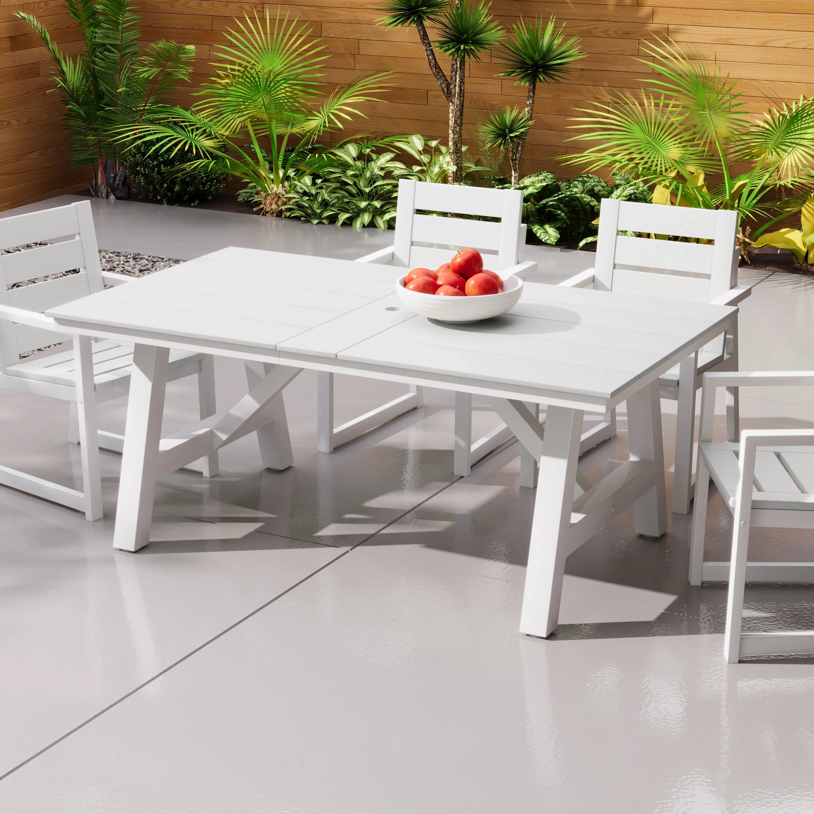 72 inch patio table with umbrella hole Stinson 72" HDPE Rectangle Outdoor Patio Dining Table With Umbrella Ho