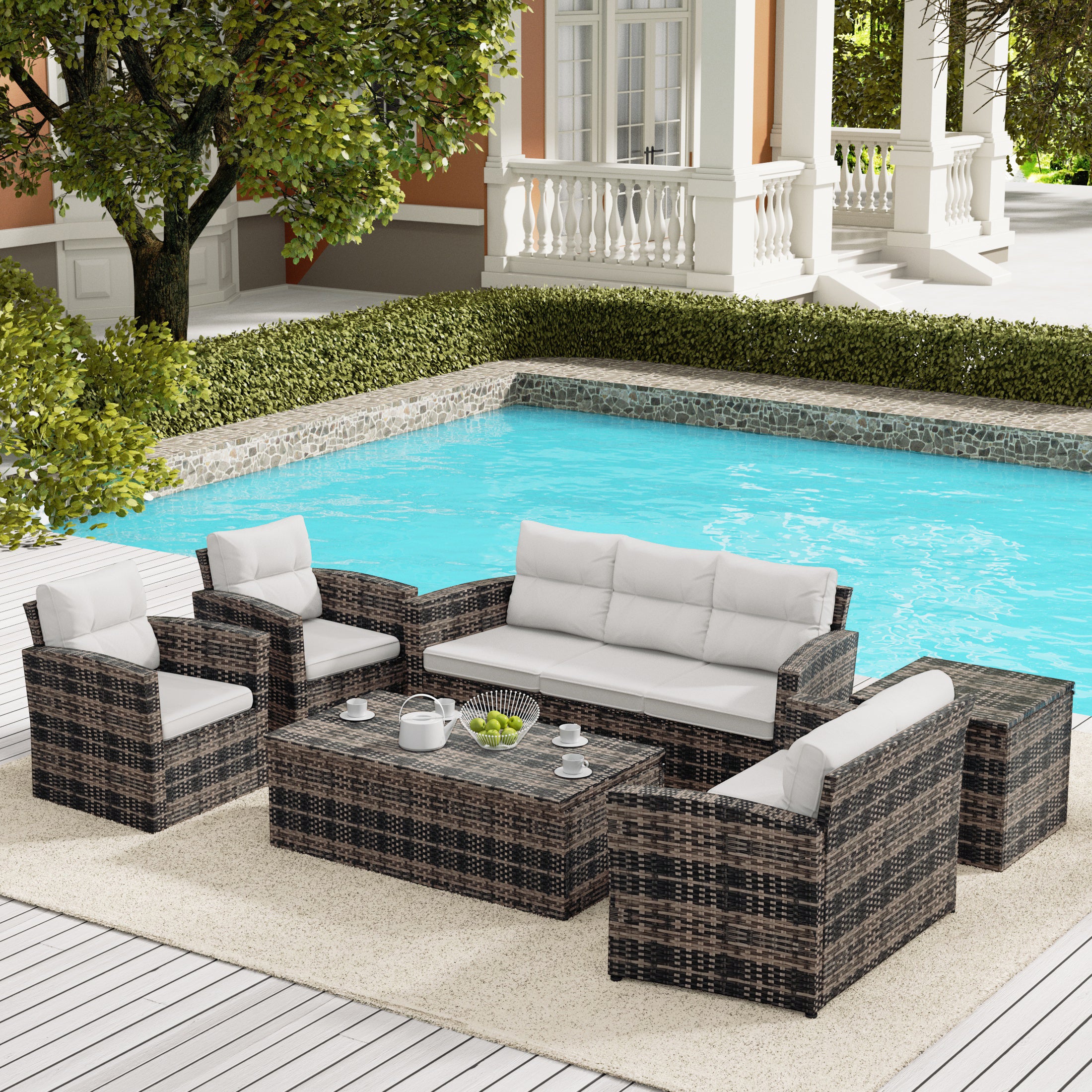 Maldives 6-Piece PE Rattan Wicker Outdoor Patio Conversation Sofa Set
