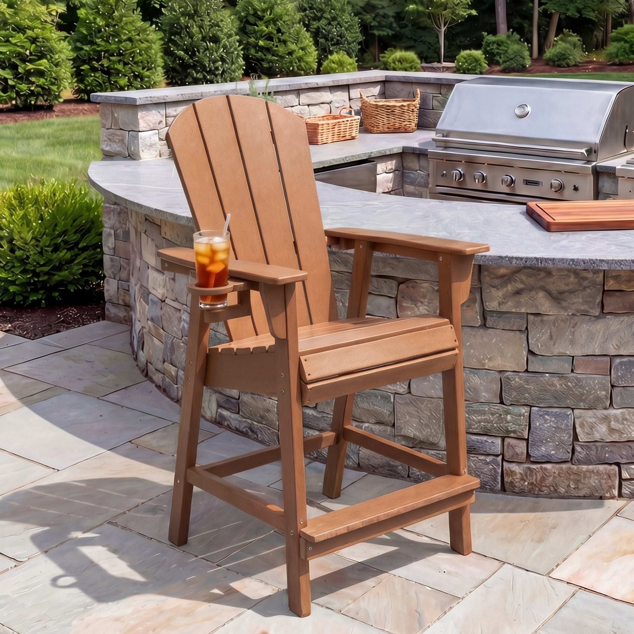 Paradise Outdoor HDPE  Tall Adirondack Counter Height Bar Chair With Cup Holder