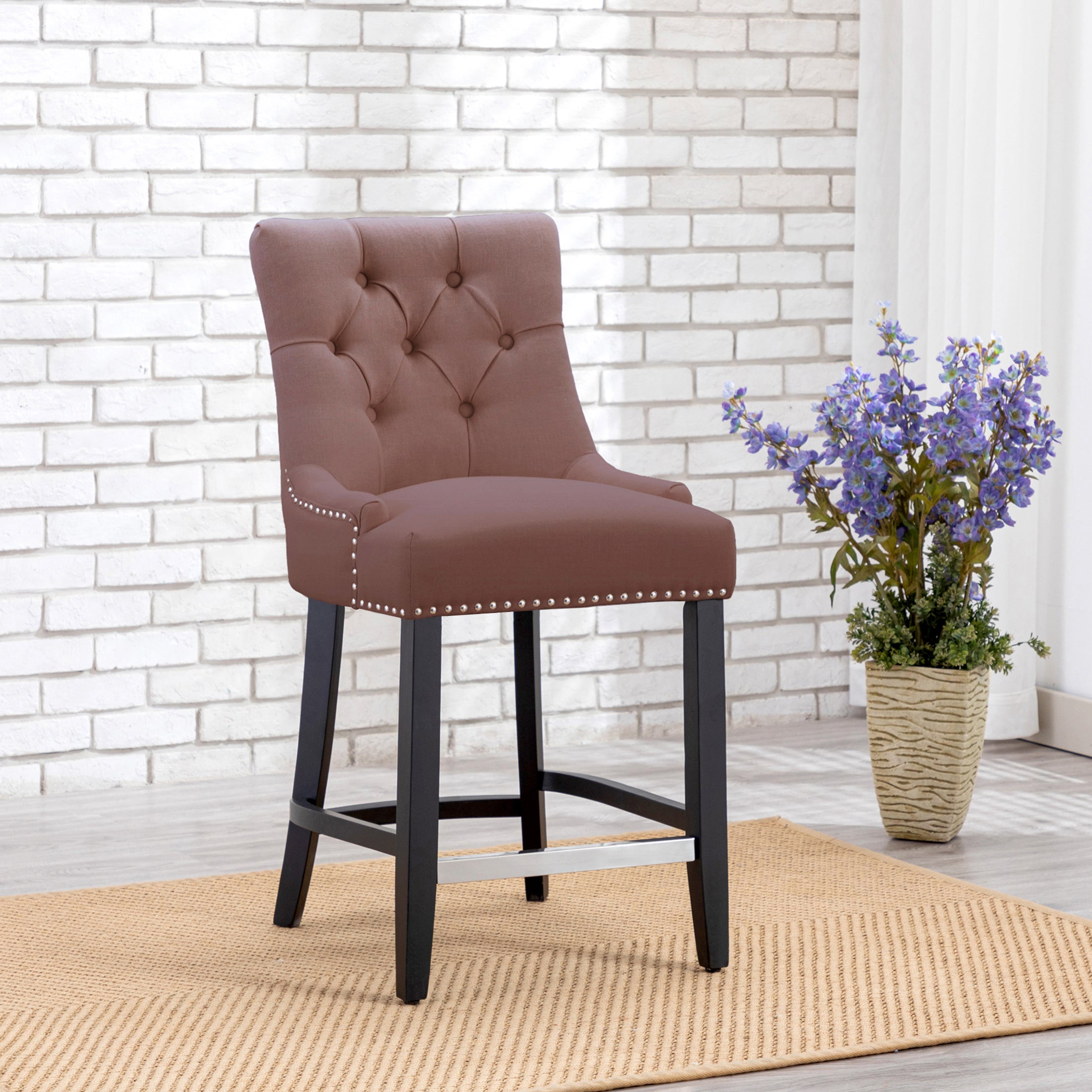 Bellmount 24" Upholstered Wood Counter Stool with Tufted Back