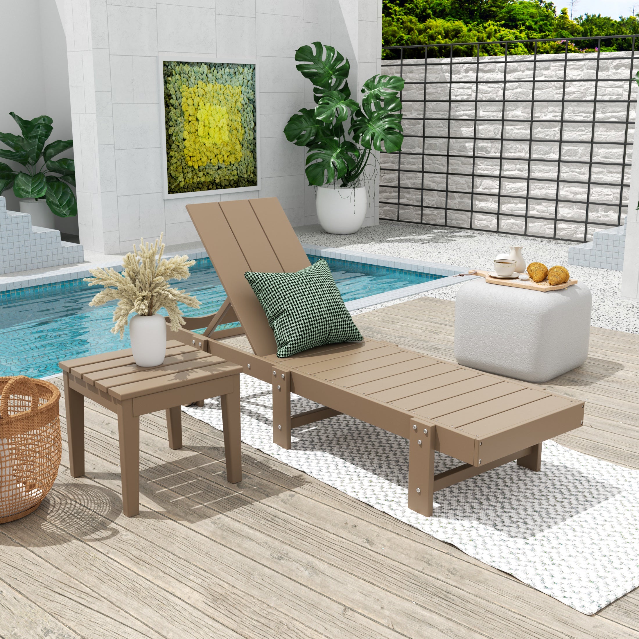 Palms 2 Piece Modern Poly Reclining Chaise Lounge With Wheels
