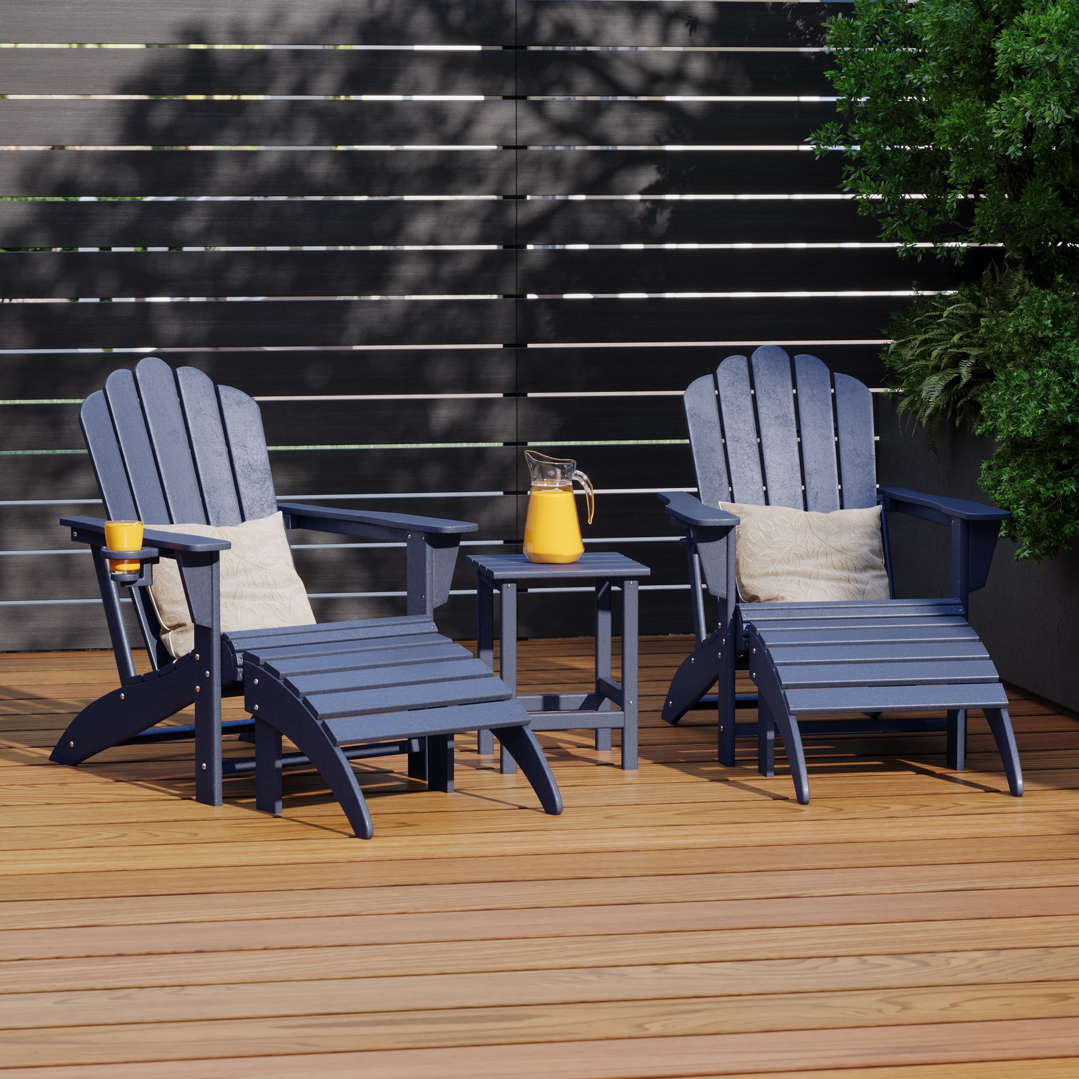 Lakeview 5-Piece Adirondack Chair with Folding Ottoman and Table Set