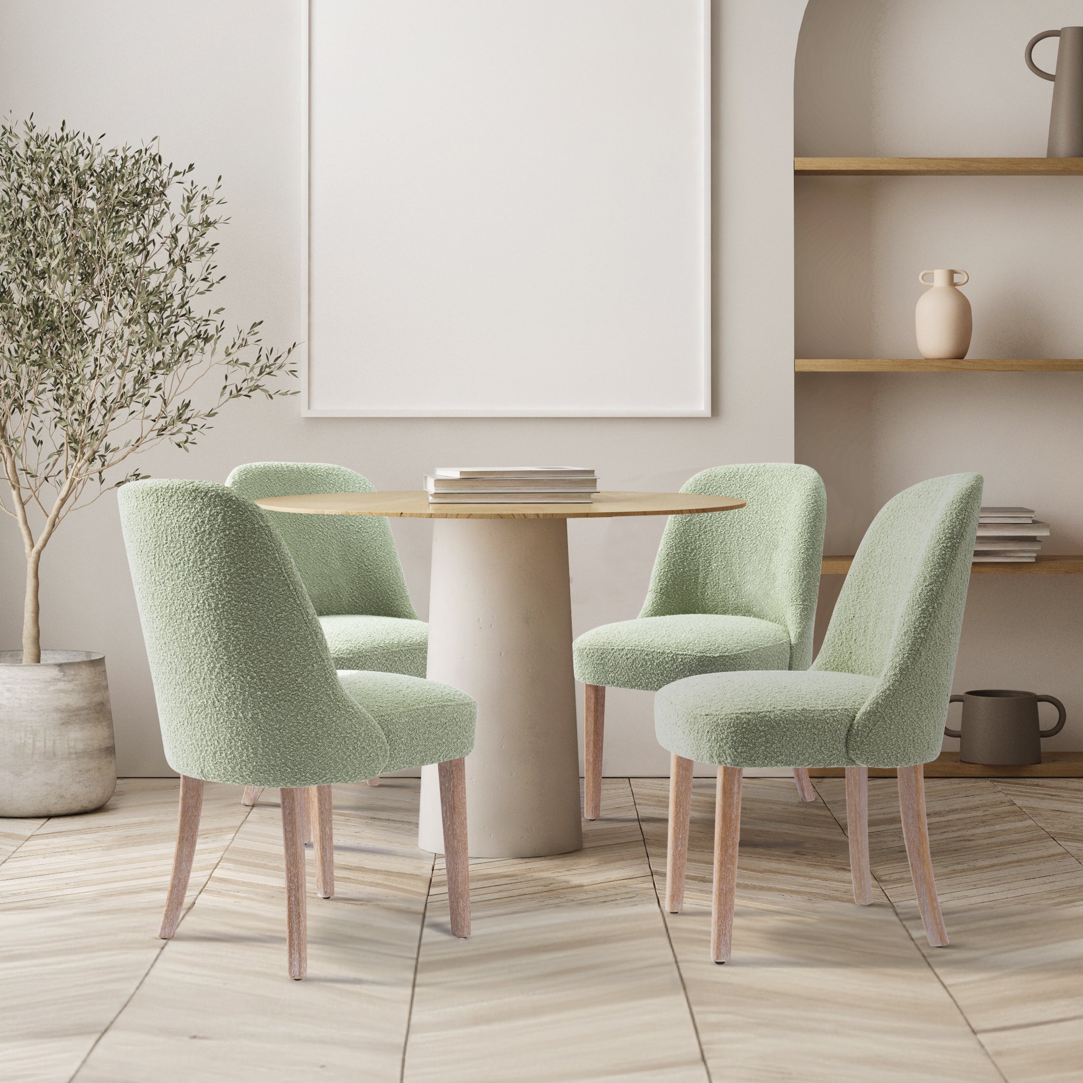 Amélie Mid-Century Modern Upholstered Boucle Dining Chair (Set of 4)
