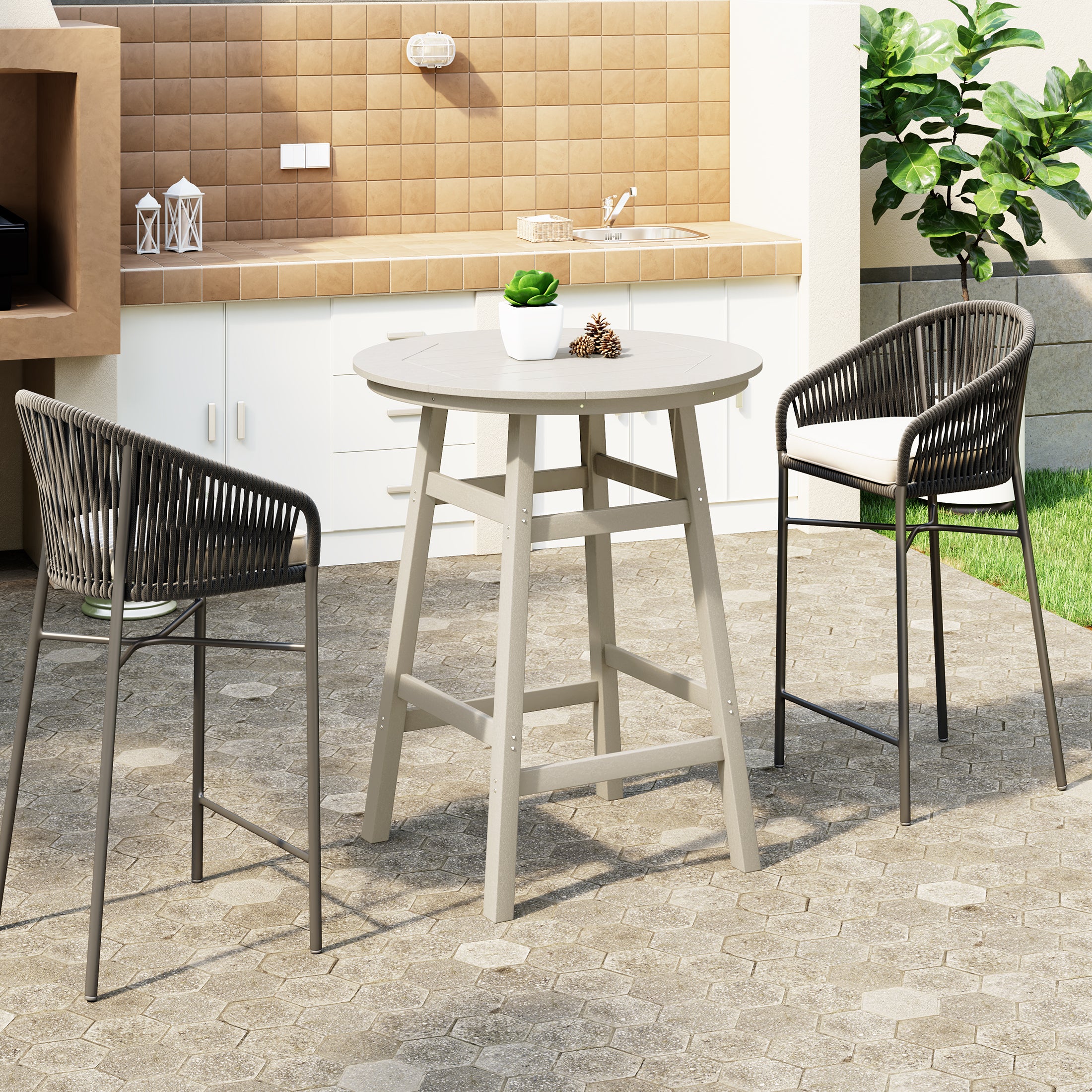 Paradise Outdoor 35" HDPE Round Patio Bar Height Table
