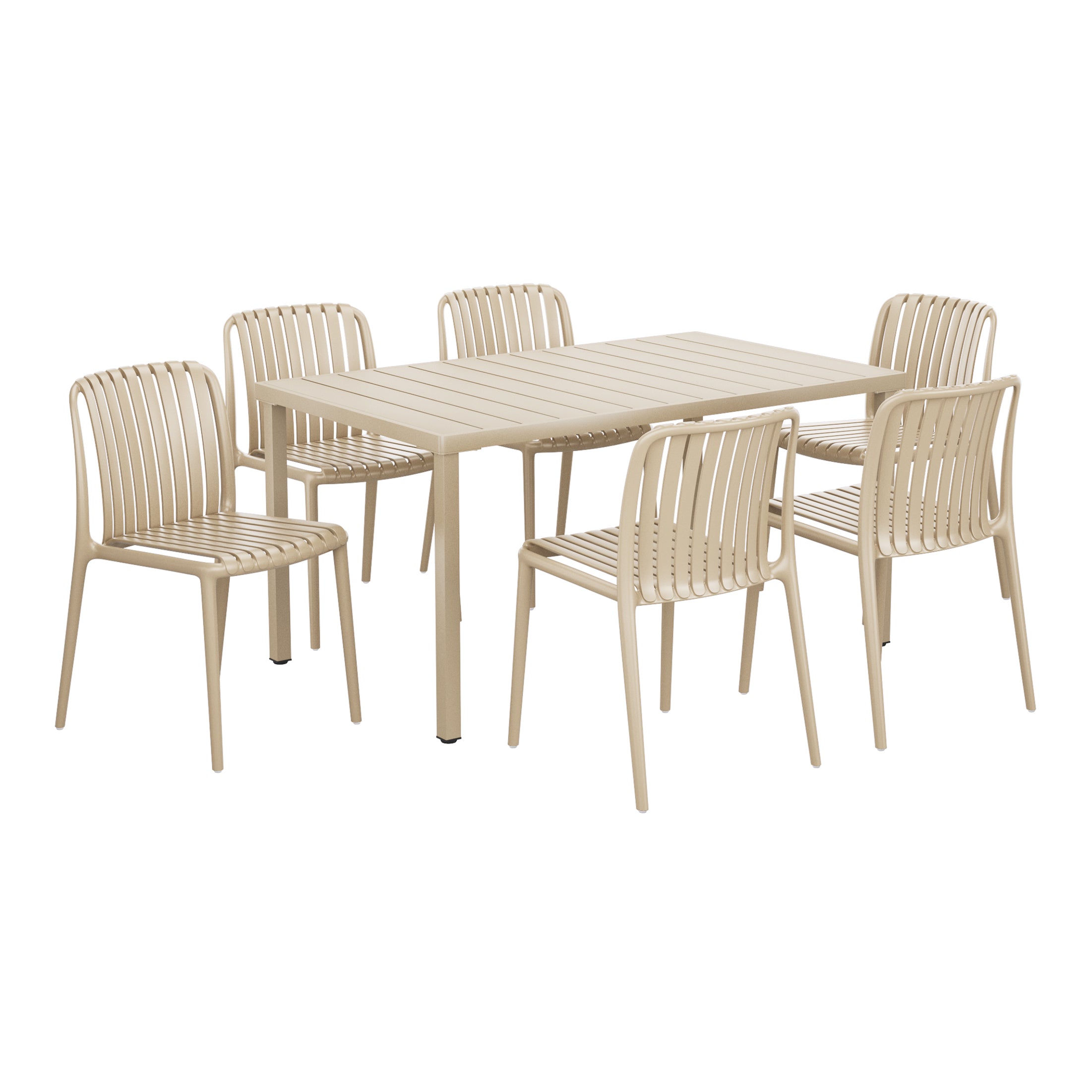 Sunshine 7-Piece Outdoor Patio Dining Table Set With Stackable Patio Chairs