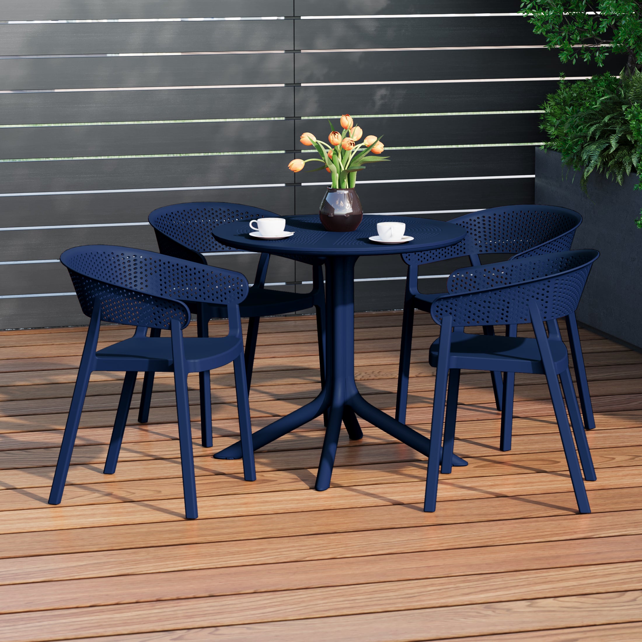 Sunshine 5-Piece Modern Patio Round Dining Table Set with Stackable Patio Dining Chairs
