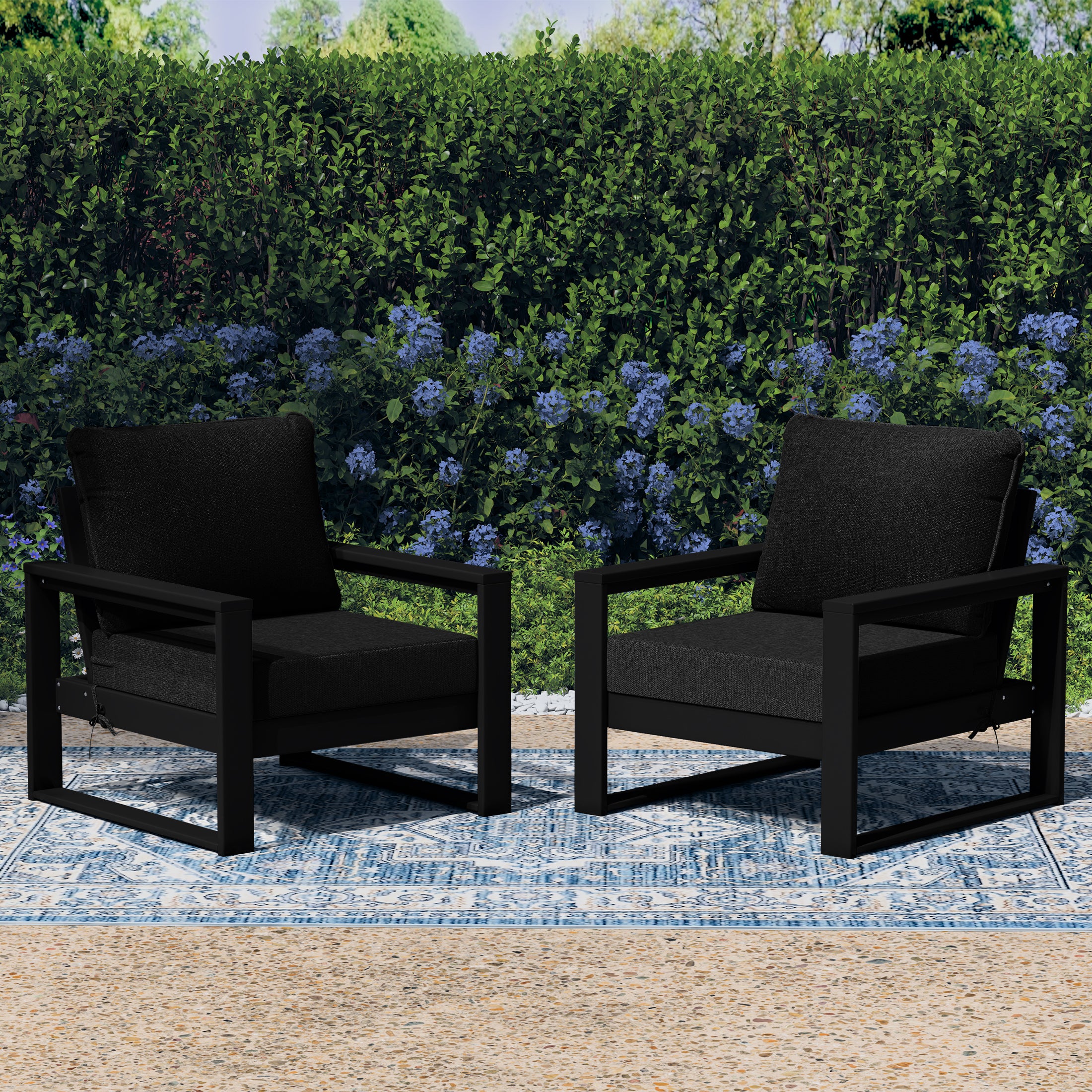 Rockaway Outdoor Modern HDPE Patio Club Chair with Waterproof Deep Seat Cushions (Set of 2)