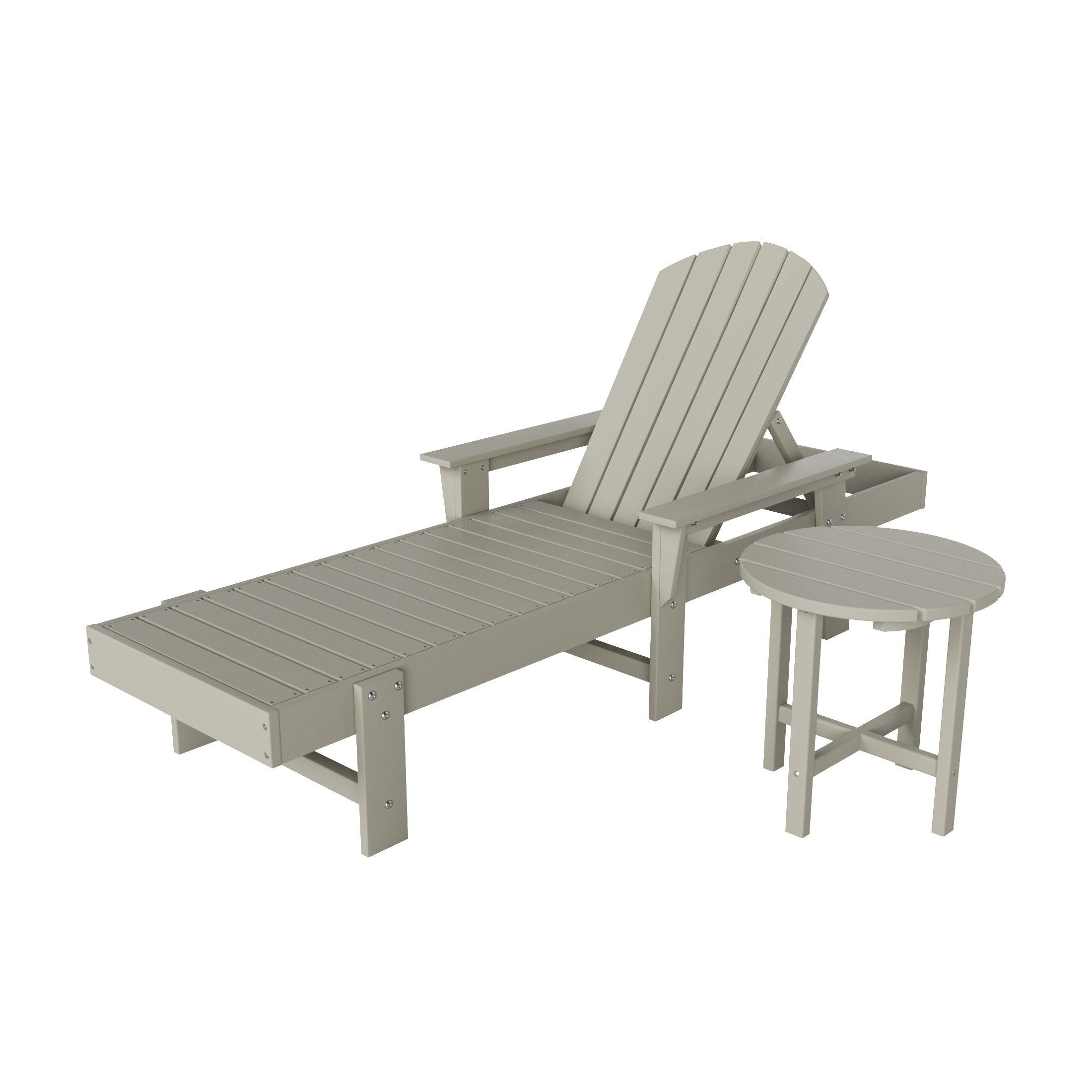 Portside 2-Piece Outdoor Wheeled Classic Poly Adirondack Chaise Lounge with Arms and Round Side Table Set - Costaelm