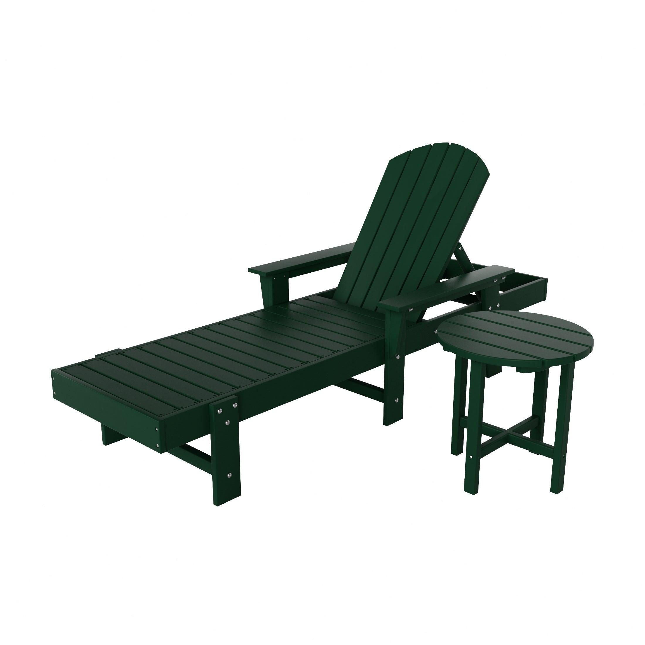 Portside 2-Piece Outdoor Wheeled Classic Poly Adirondack Chaise Lounge with Arms and Round Side Table Set - Costaelm