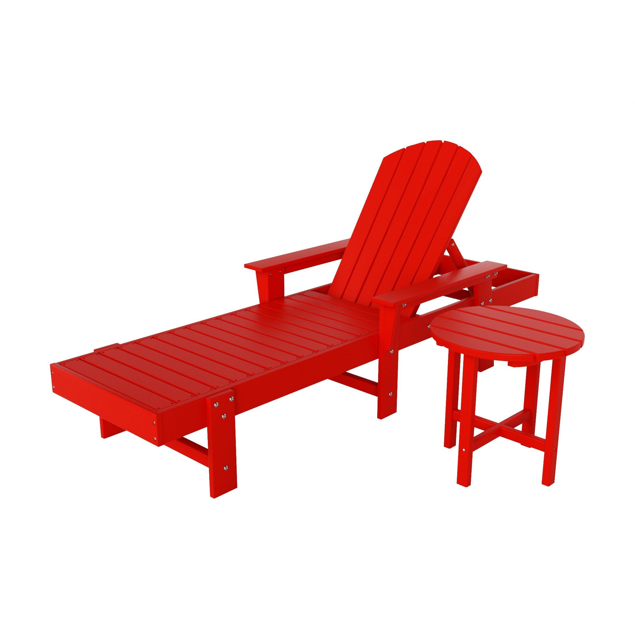 Portside 2-Piece Outdoor Wheeled Classic Poly Adirondack Chaise Lounge with Arms and Round Side Table Set - Costaelm