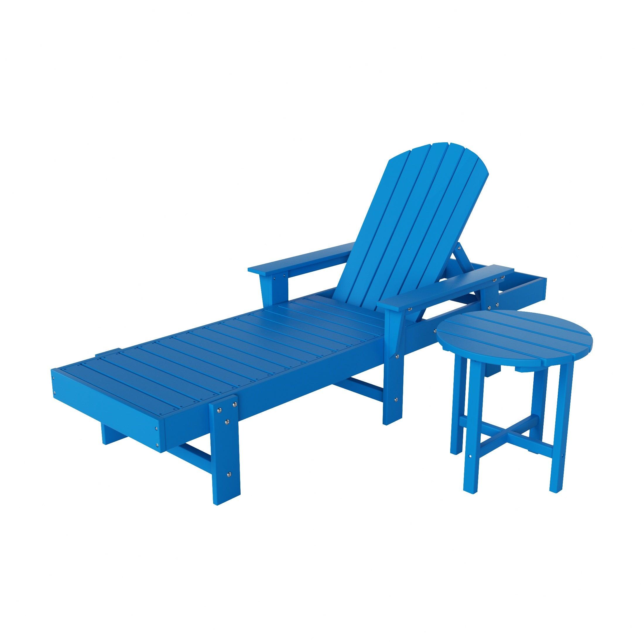 Portside 2-Piece Outdoor Wheeled Classic Poly Adirondack Chaise Lounge with Arms and Round Side Table Set - Costaelm