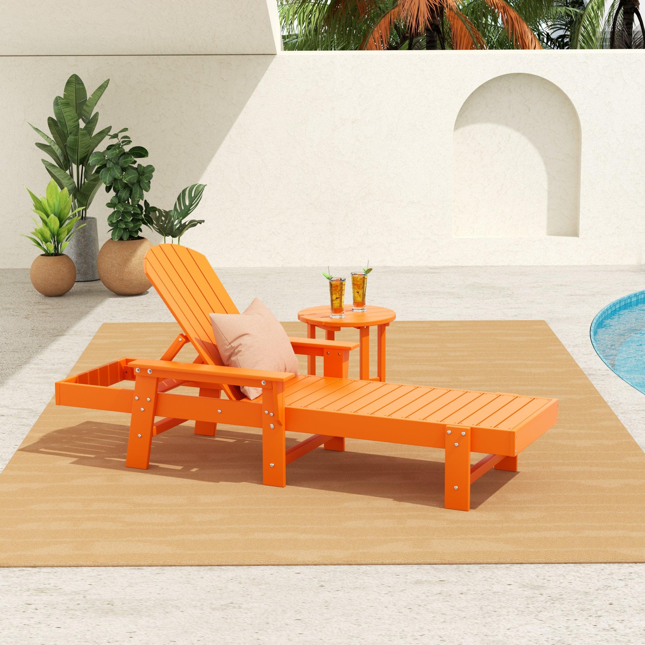 Portside 2-Piece Outdoor Wheeled Classic Poly Adirondack Chaise Lounge with Arms and Round Side Table Set - Costaelm
