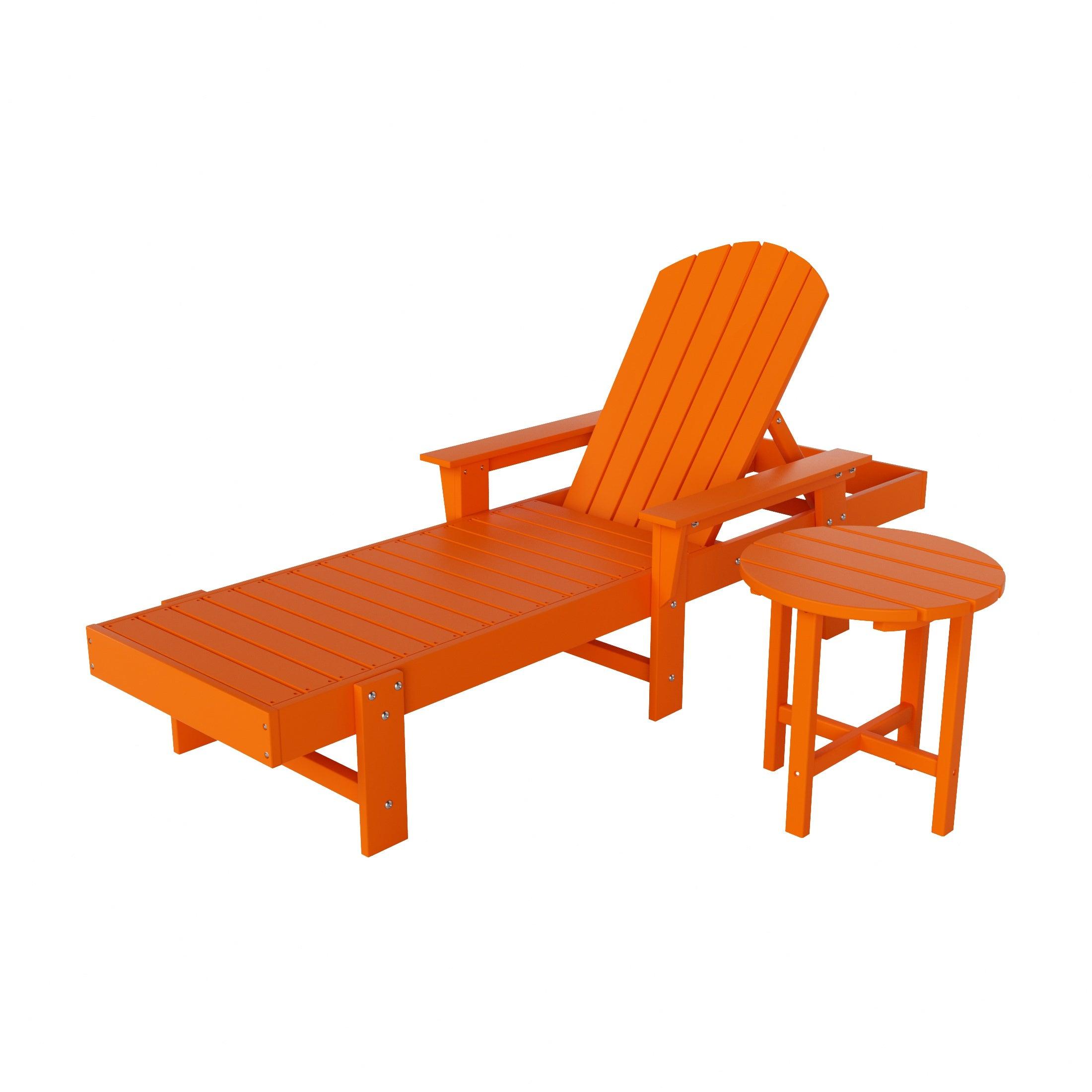 Portside 2-Piece Outdoor Wheeled Classic Poly Adirondack Chaise Lounge with Arms and Round Side Table Set - Costaelm