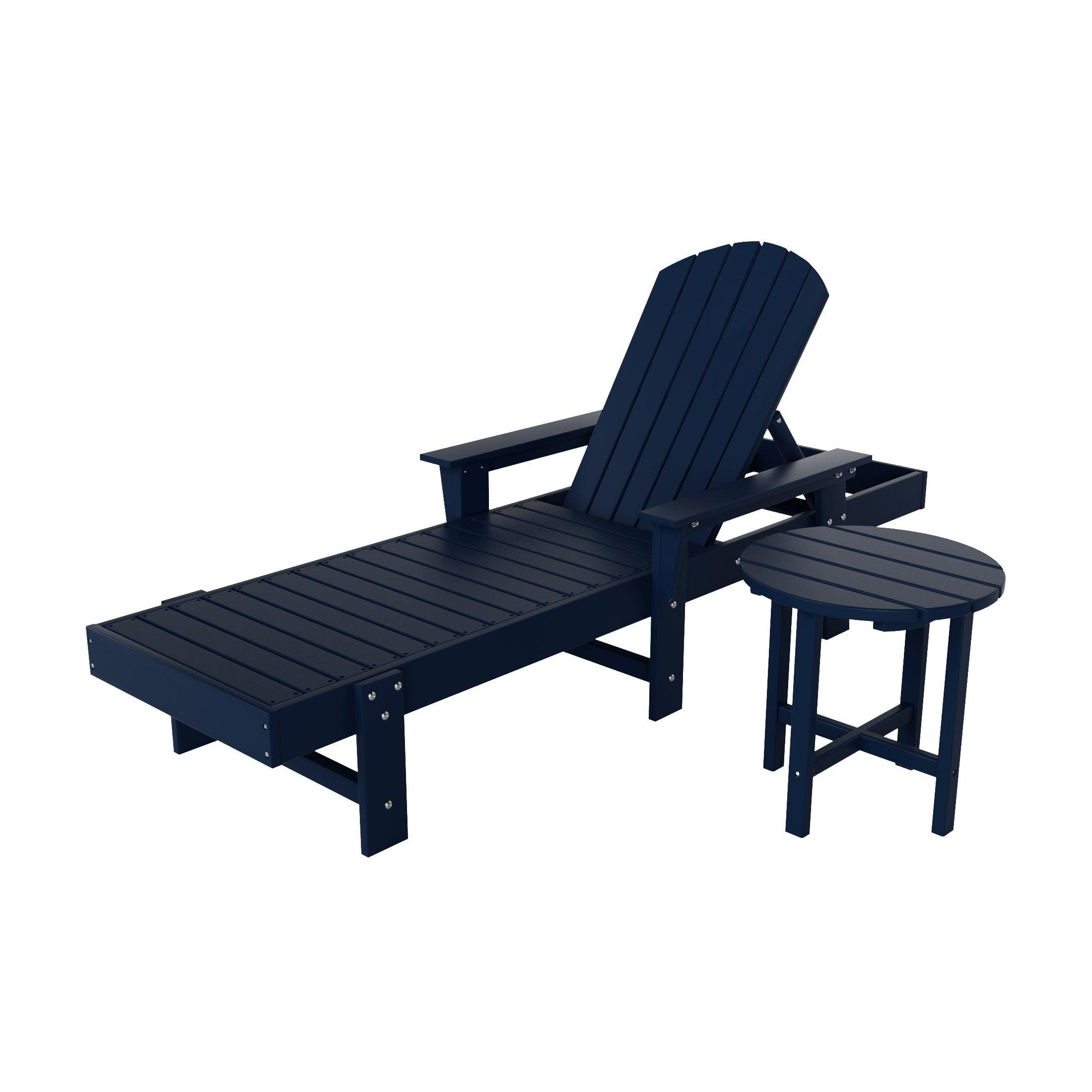Portside 2-Piece Outdoor Wheeled Classic Poly Adirondack Chaise Lounge with Arms and Round Side Table Set - Costaelm