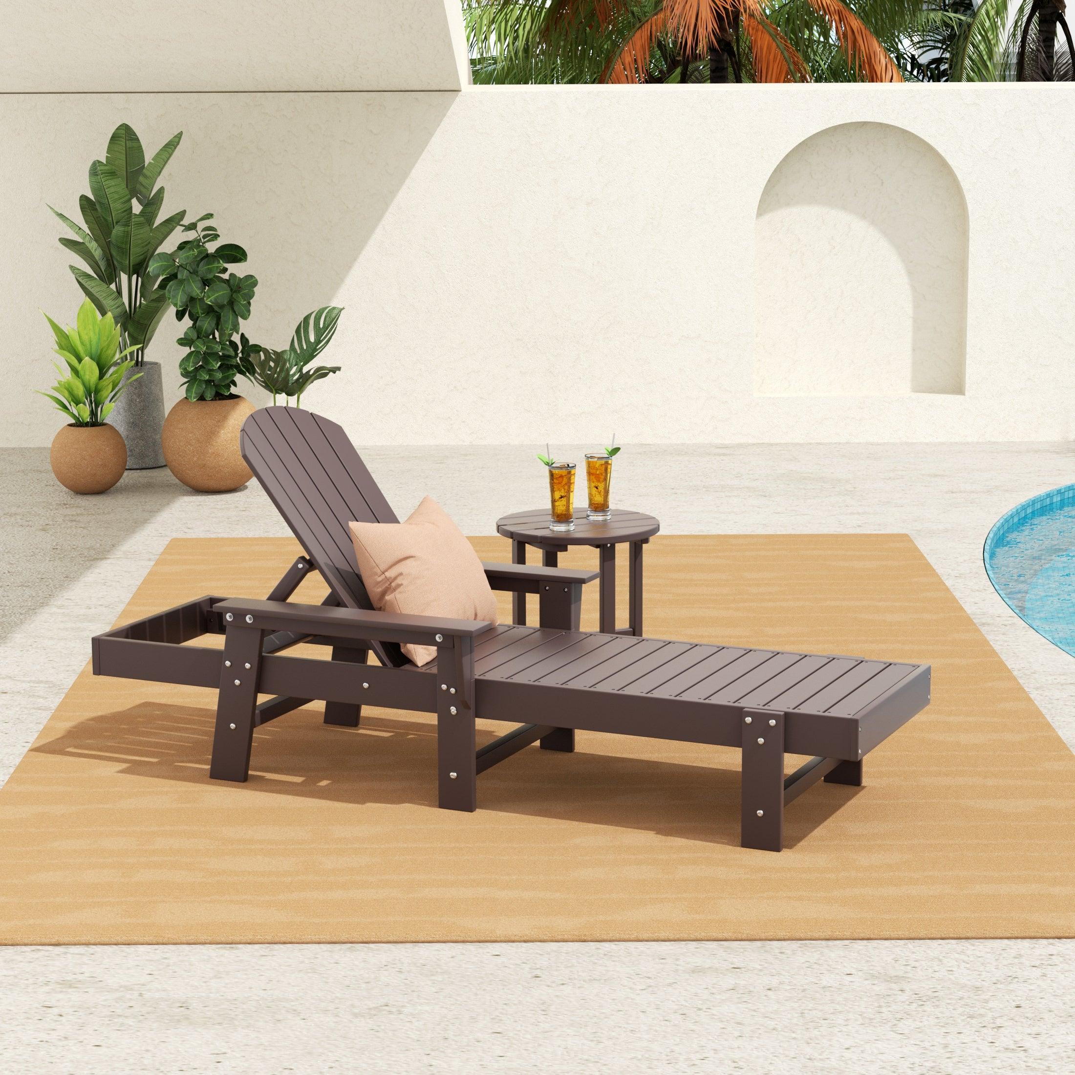 Portside 2-Piece Outdoor Wheeled Classic Poly Adirondack Chaise Lounge with Arms and Round Side Table Set - Costaelm