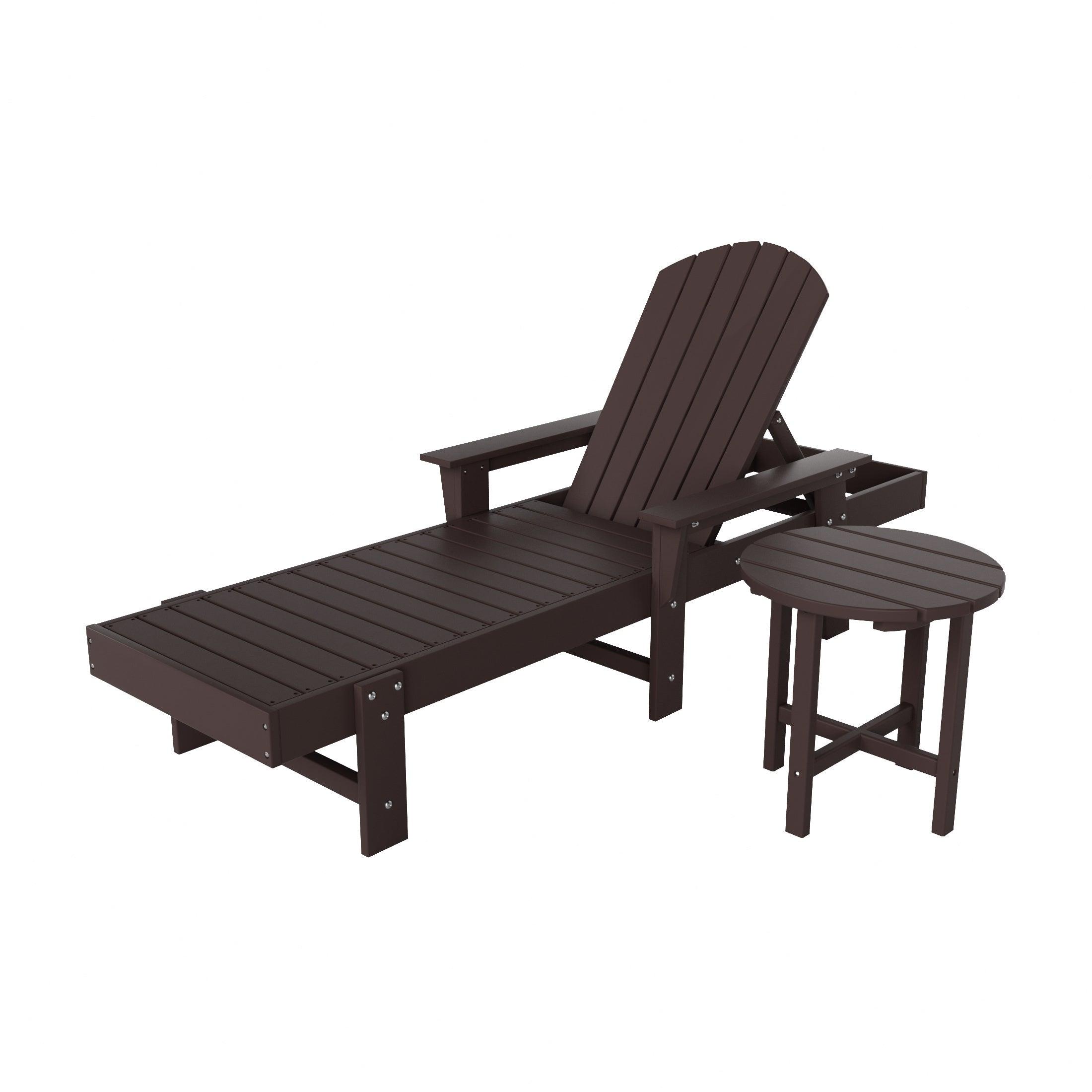 Portside 2-Piece Outdoor Wheeled Classic Poly Adirondack Chaise Lounge with Arms and Round Side Table Set - Costaelm
