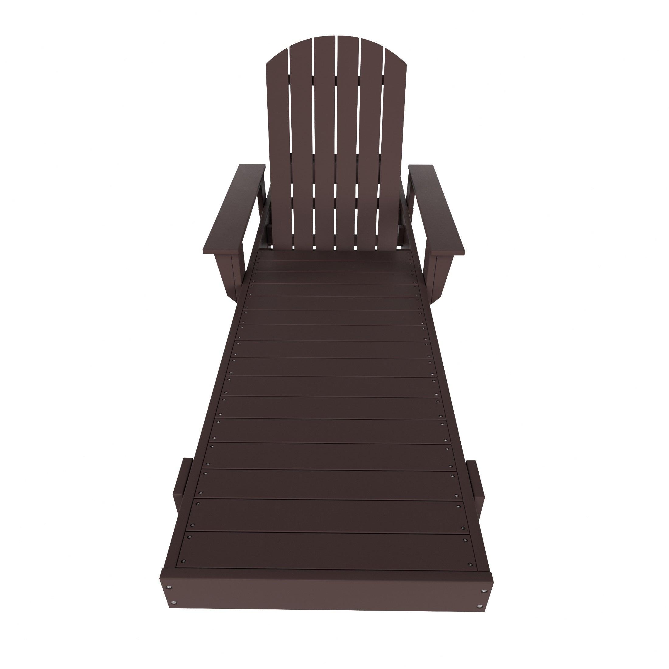 Portside 2-Piece Outdoor Wheeled Classic Poly Adirondack Chaise Lounge with Arms and Round Side Table Set - Costaelm