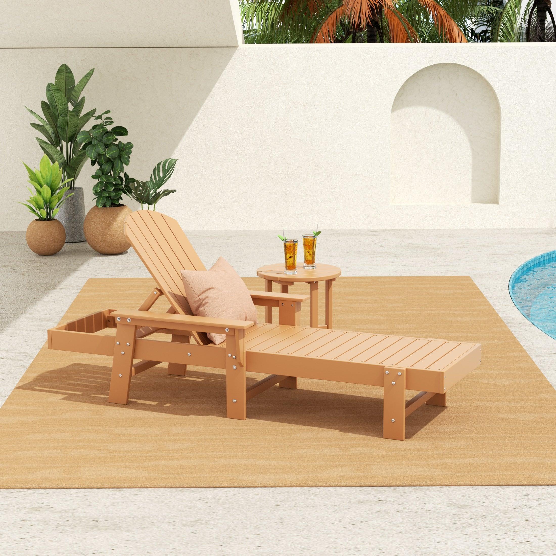 Portside 2-Piece Outdoor Wheeled Classic Poly Adirondack Chaise Lounge with Arms and Round Side Table Set - Costaelm