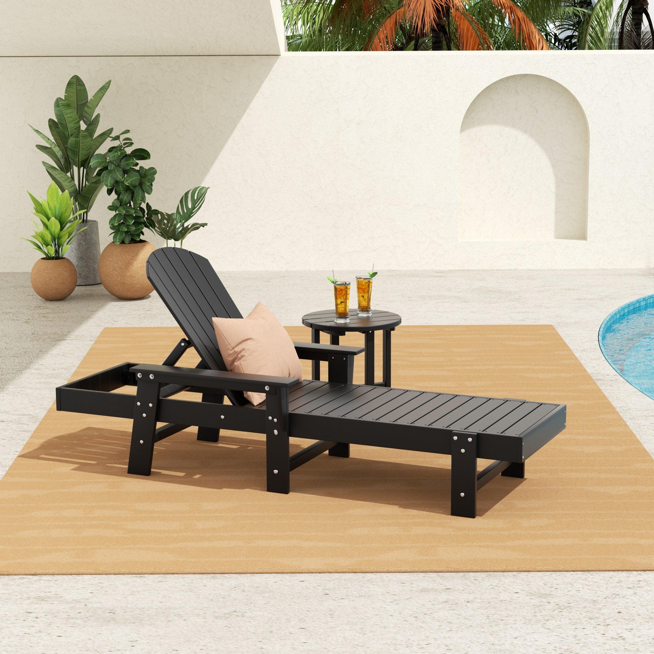 Portside 2-Piece Outdoor Wheeled Classic Poly Adirondack Chaise Lounge with Arms and Round Side Table Set - Costaelm
